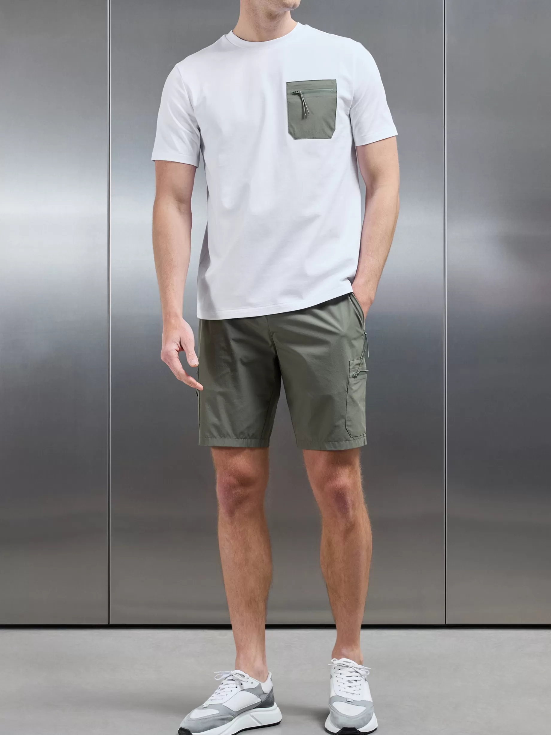 Cheap ARNE Active Cargo Pocket T-Shirt - White Olive WhiteOlive