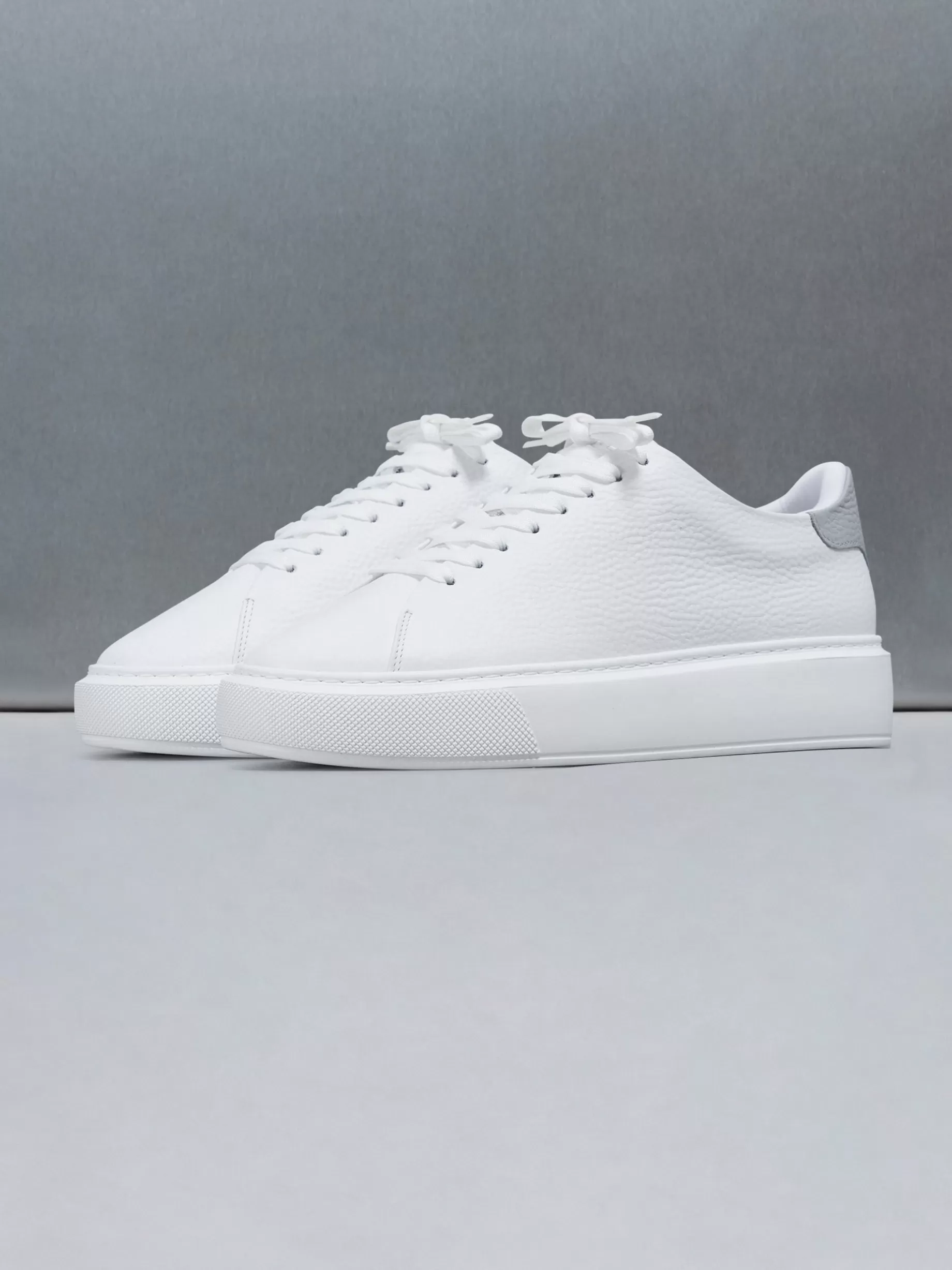 Online ARNE Basic Essential Leather Trainer - White Grey WhiteGrey