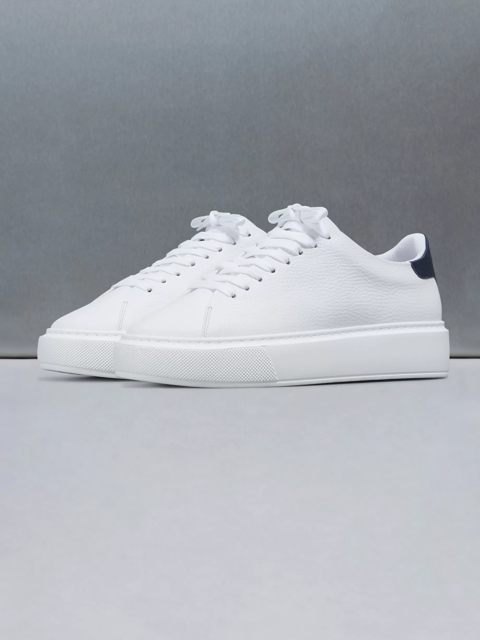 Hot ARNE Basic Essential Leather Trainer - White Navy WhiteNavy