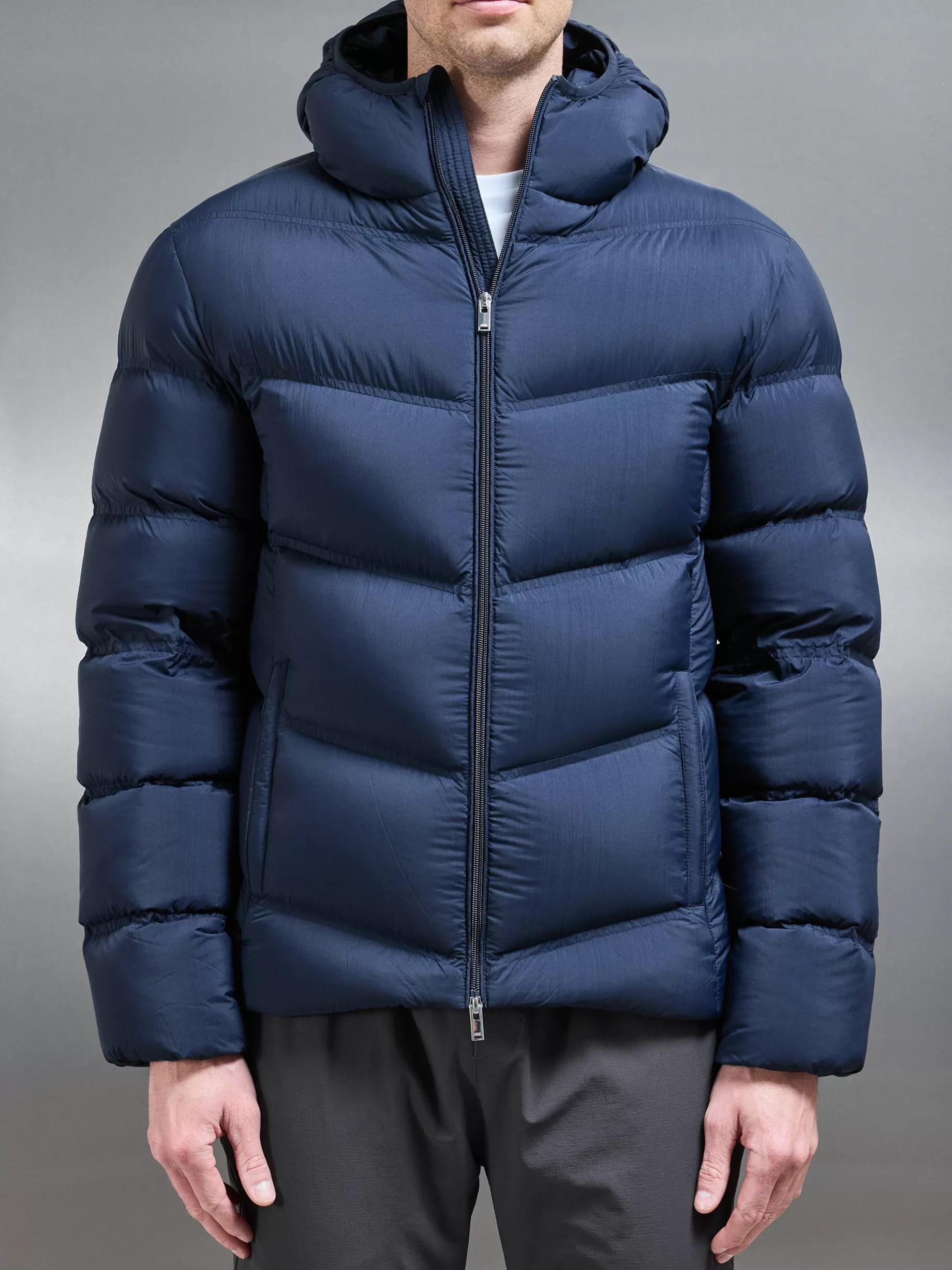 Shop ARNE Chevron Puffer Jacket - Navy