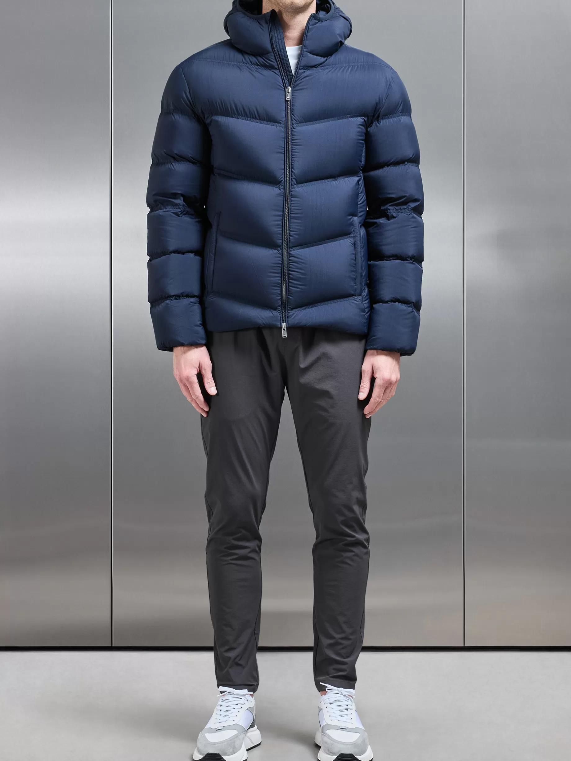 Shop ARNE Chevron Puffer Jacket - Navy