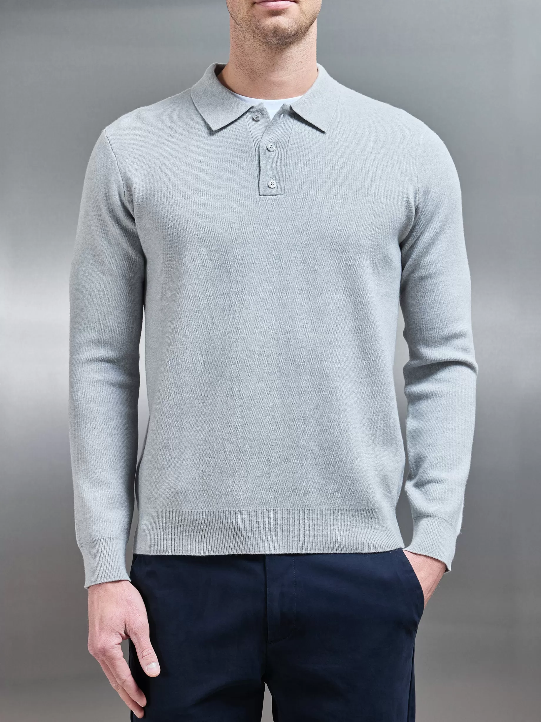 Outlet ARNE Chunky Knitted Polo Shirt - Marl Grey MarlGrey