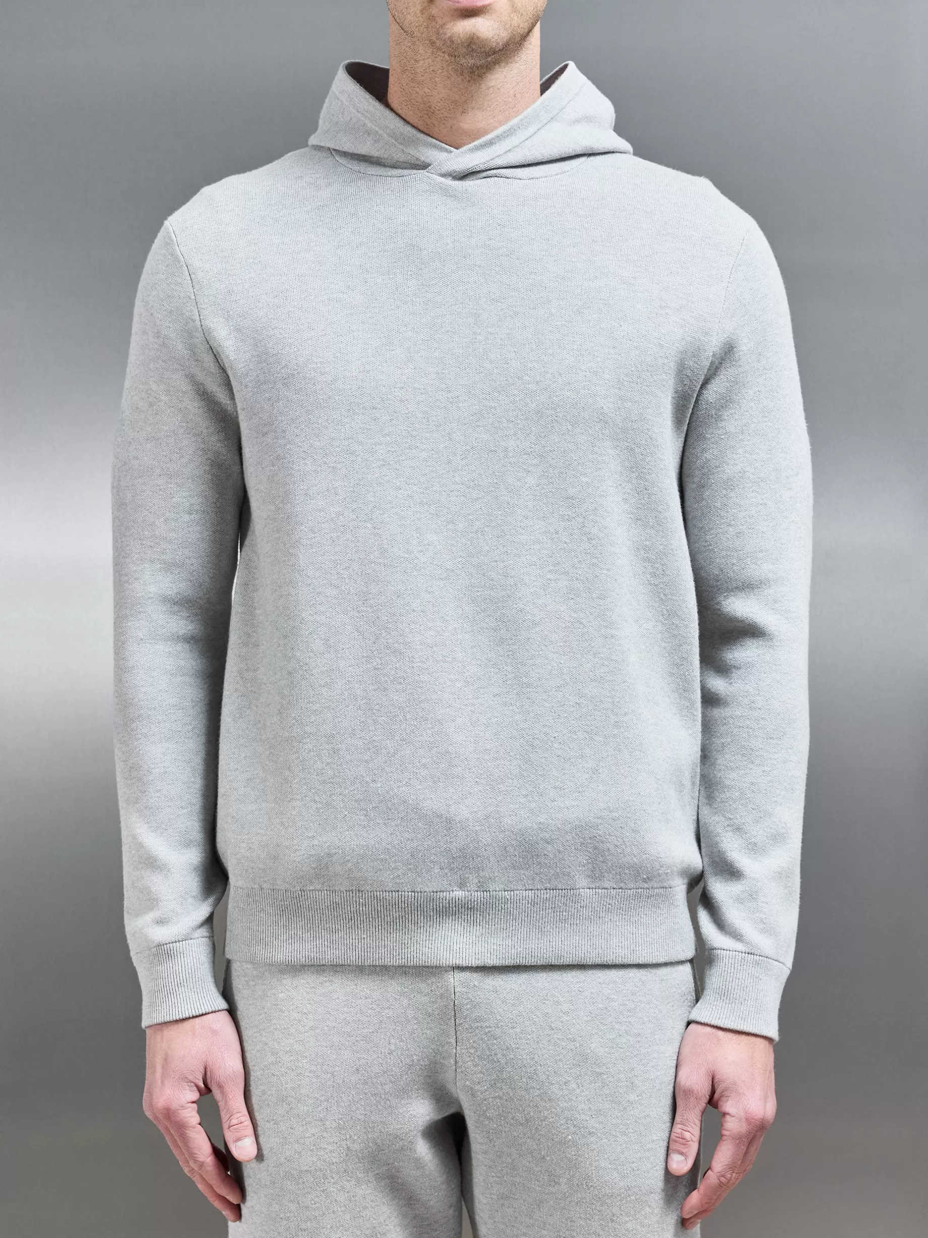 Hot ARNE Chunky Knitted Pull Over Hoodie - Marl Grey MarlGrey