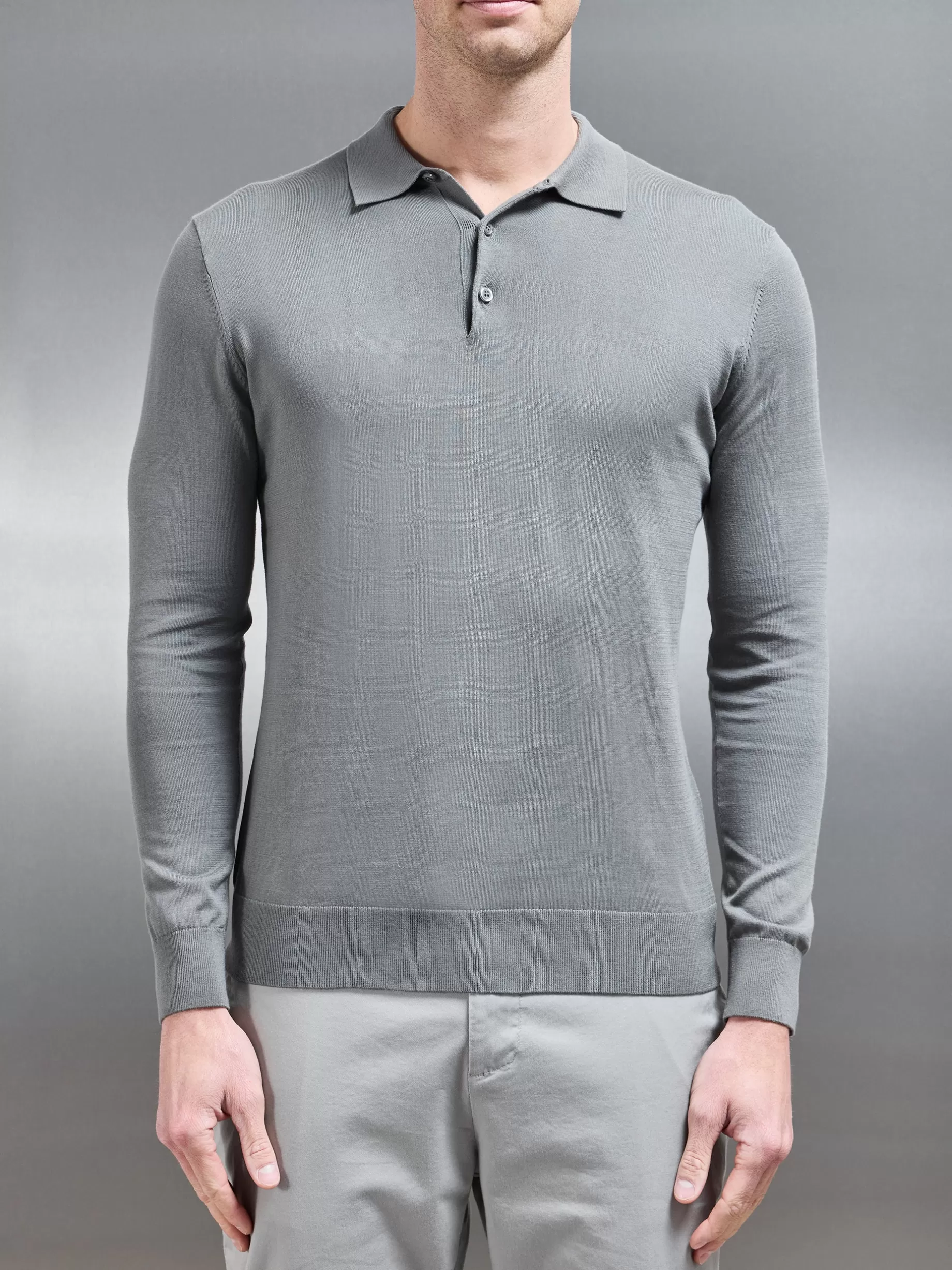 Cheap ARNE Cotton & Silk Long Sleeve Button Polo Shirt - Sage