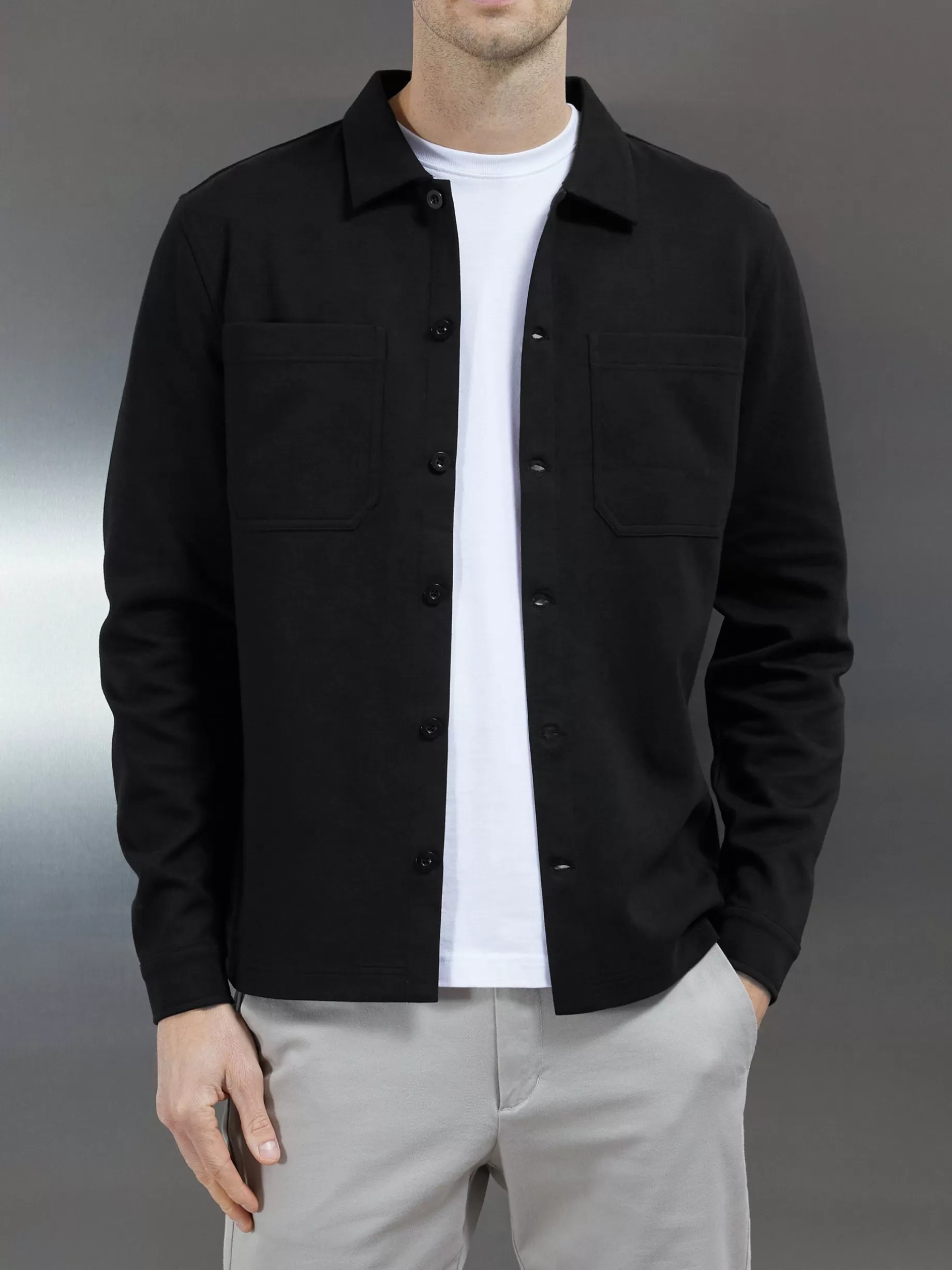 Clearance ARNE Cotton Jersey Overshirt - Black