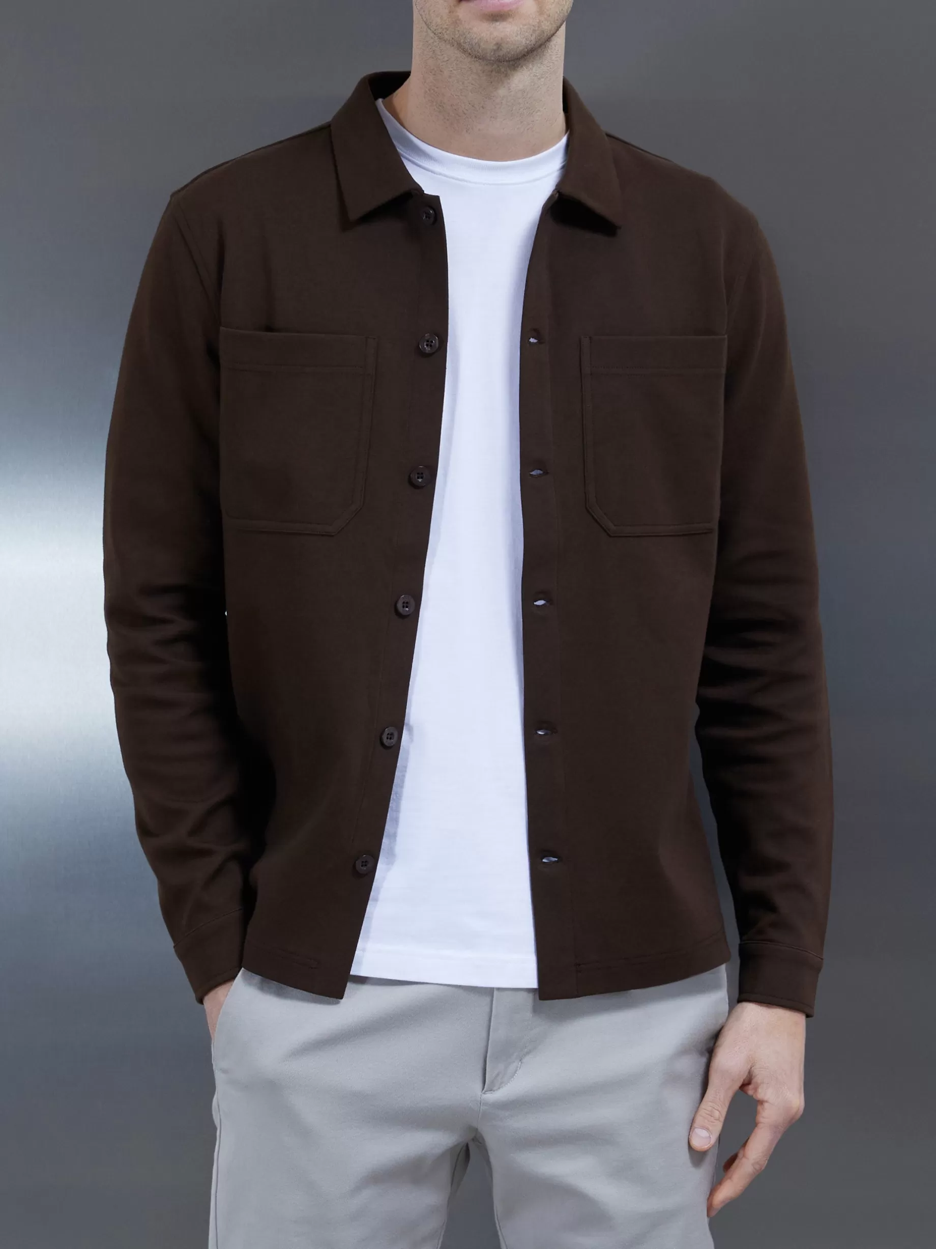 Sale ARNE Cotton Jersey Overshirt - Brown