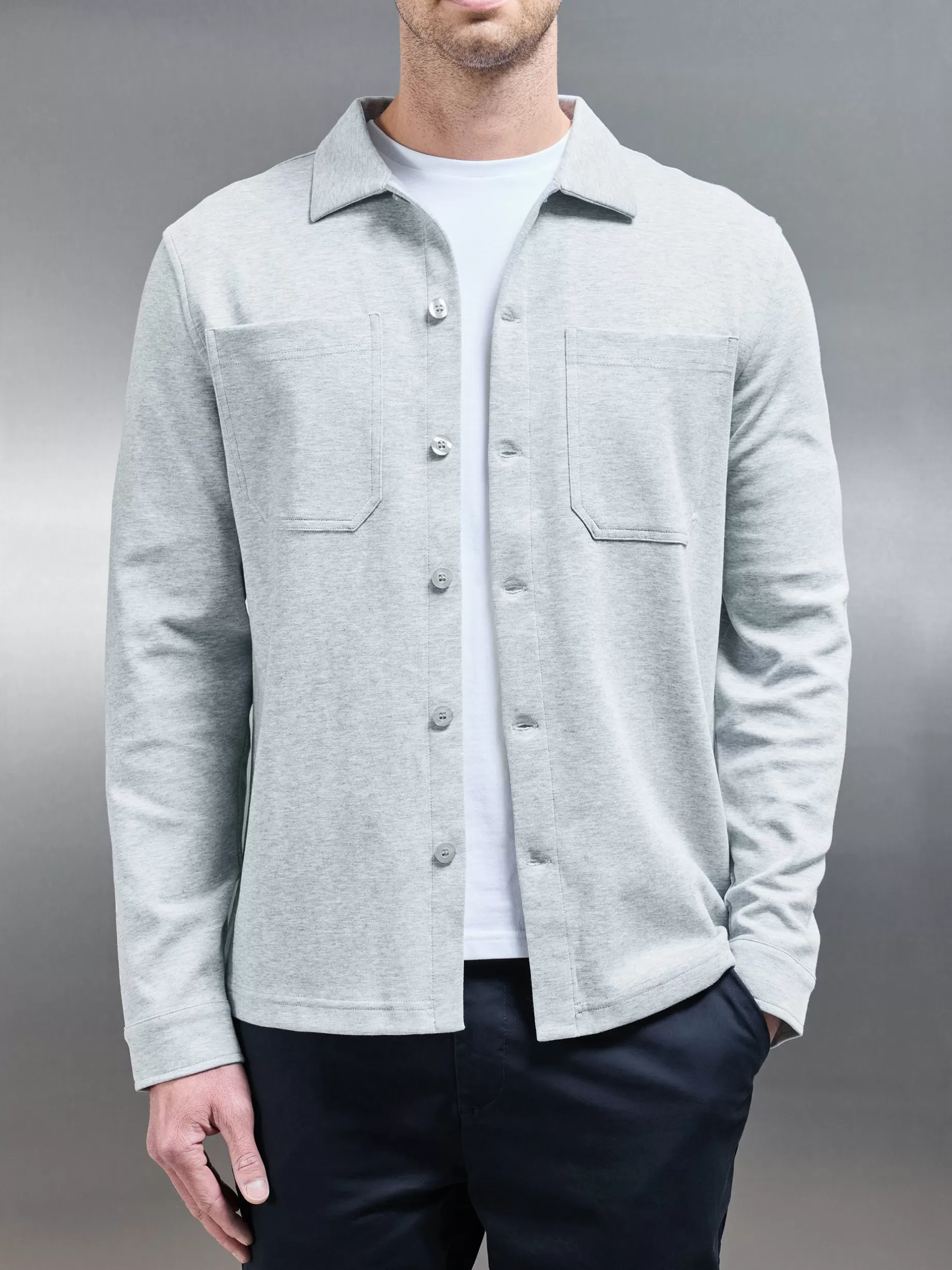 Cheap ARNE Cotton Jersey Overshirt - Marl Grey MarlGrey