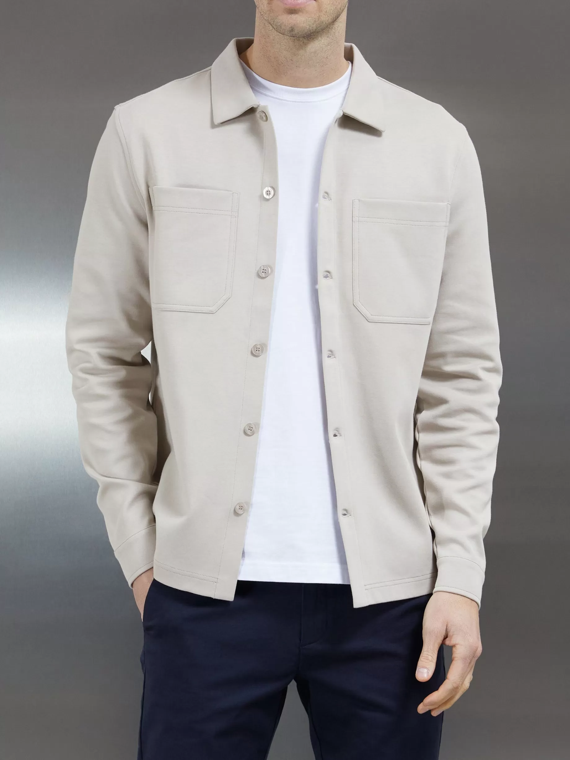 Clearance ARNE Cotton Jersey Overshirt - Stone