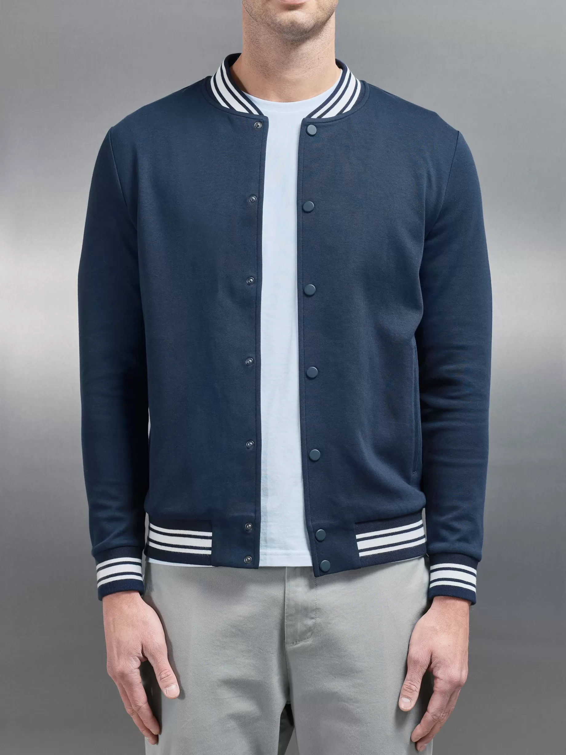 Outlet ARNE Cotton Jersey Varsity Jacket - Navy