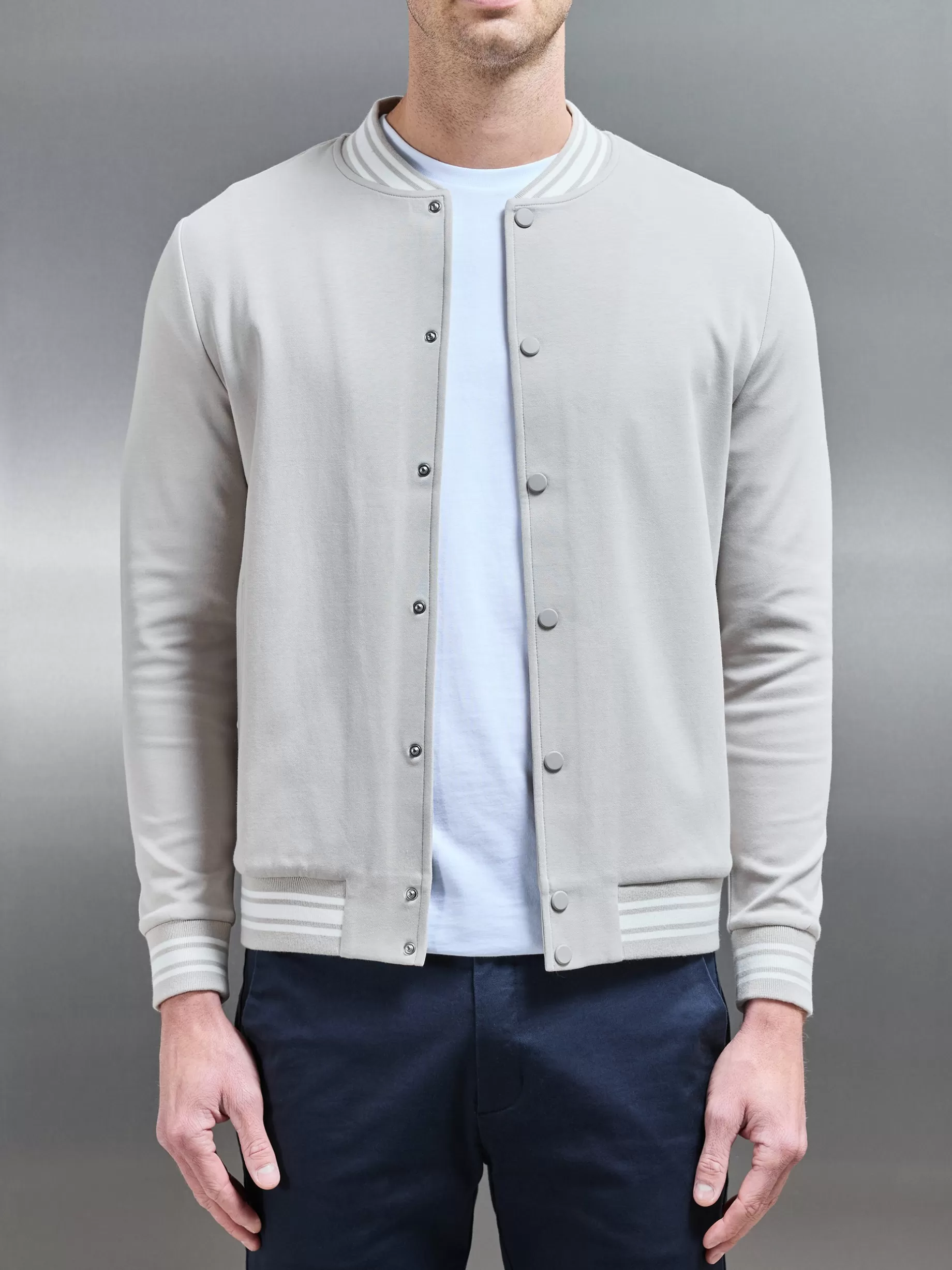 Fashion ARNE Cotton Jersey Varsity Jacket - Stone