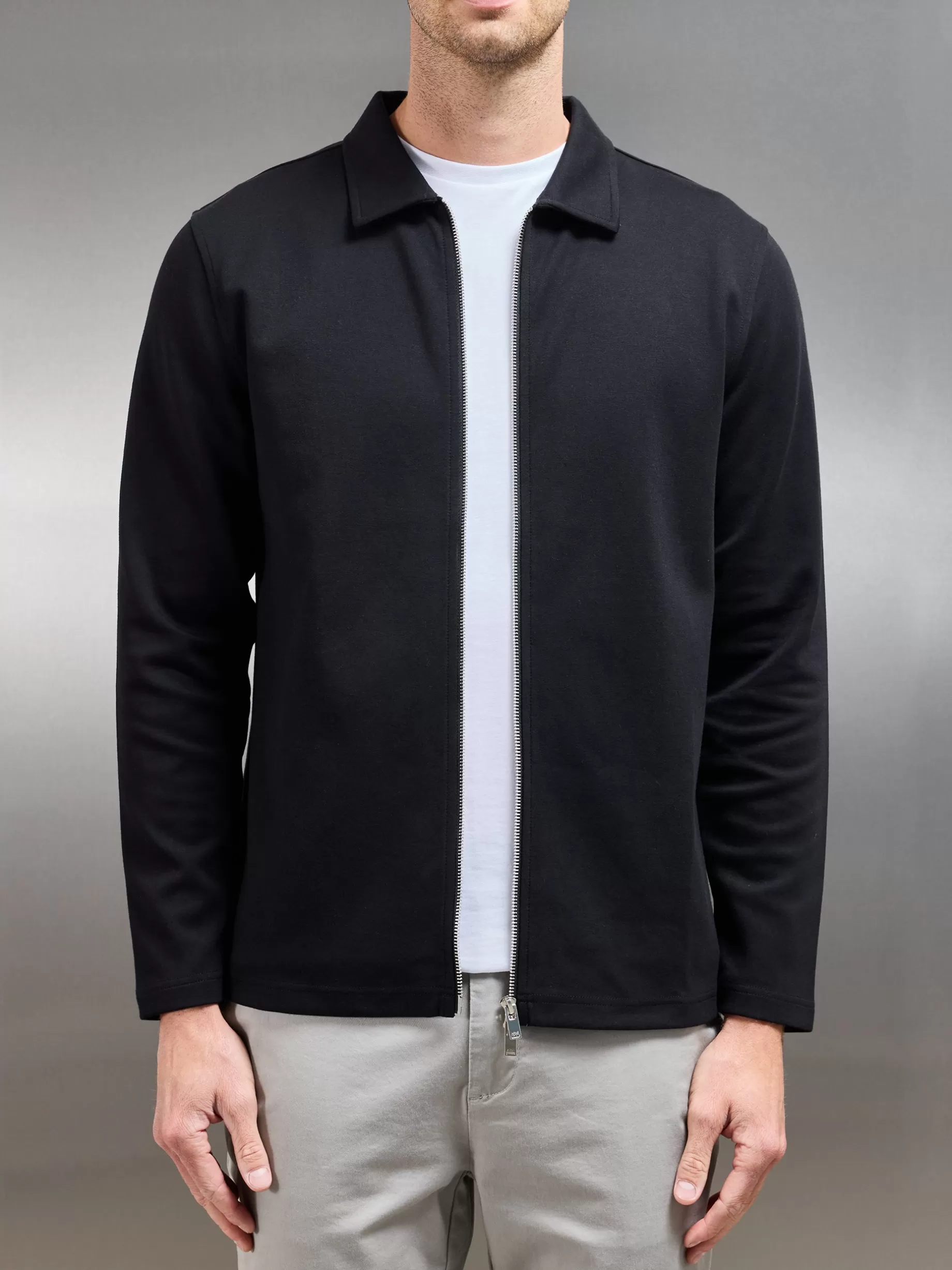 Best ARNE Cotton Jersey Zip Through Overshirt - Black