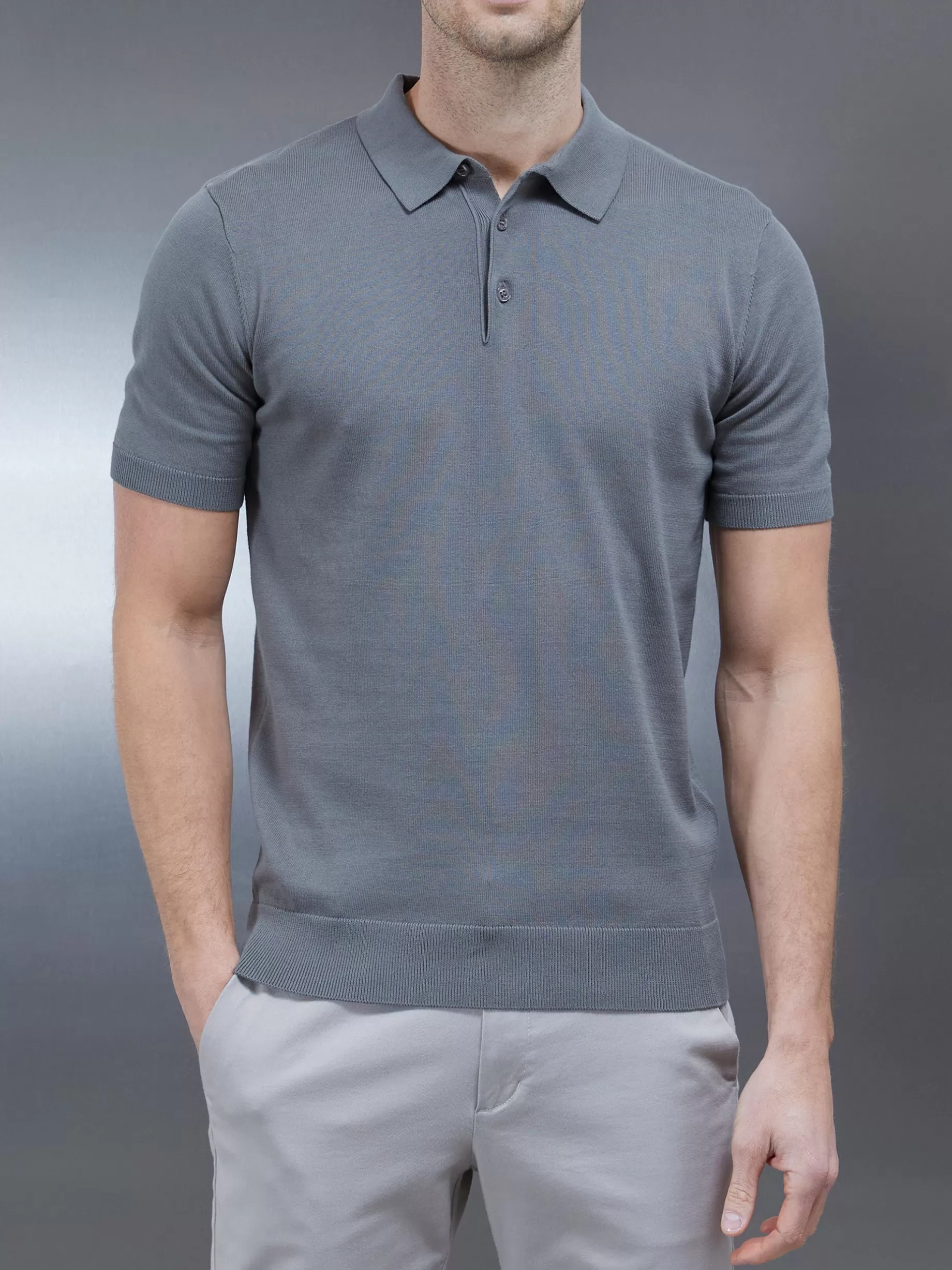 Online ARNE Cotton Knitted Button Polo Shirt - Sage