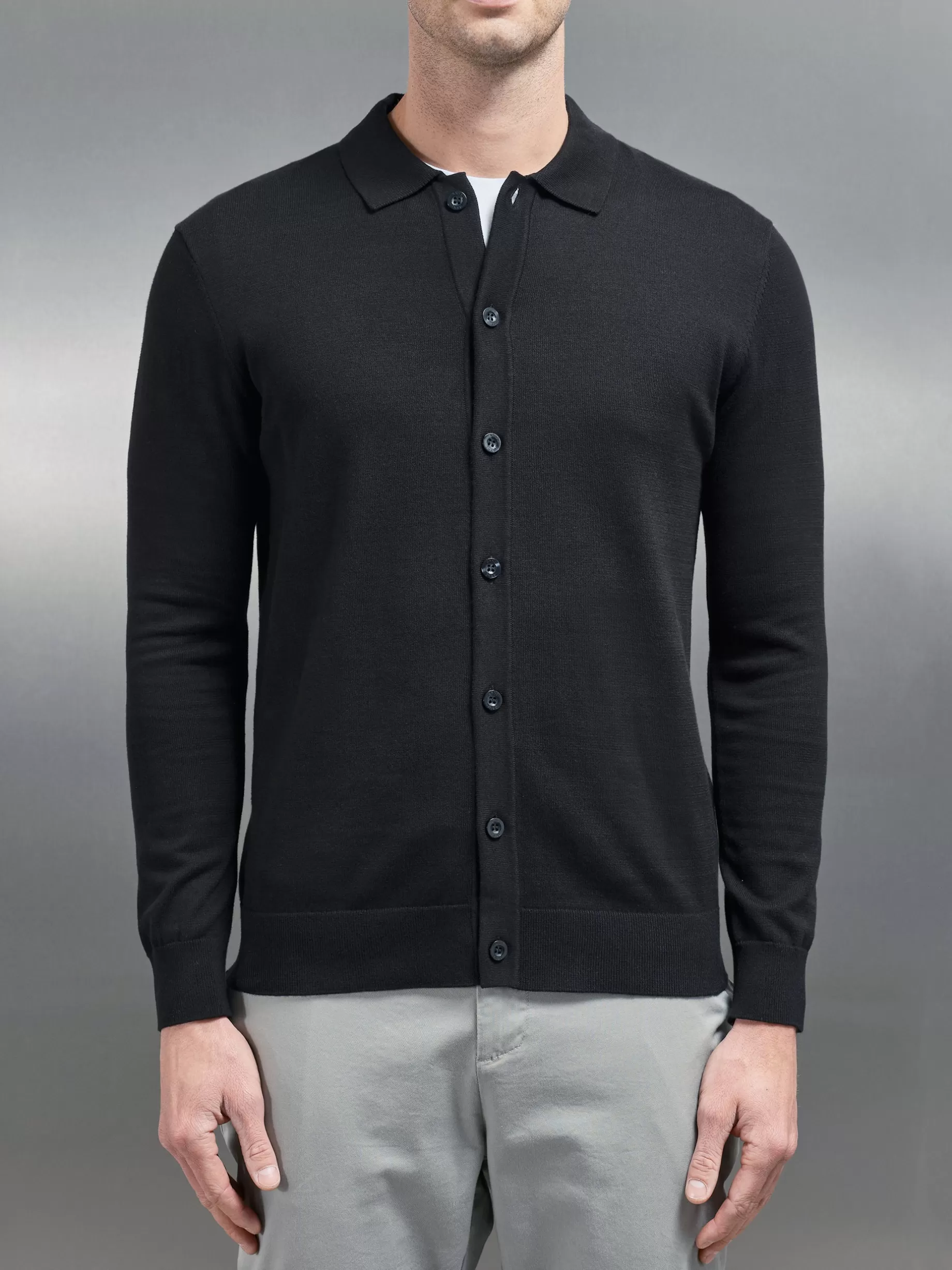 Outlet ARNE Cotton Knitted Button Through Shirt - Black