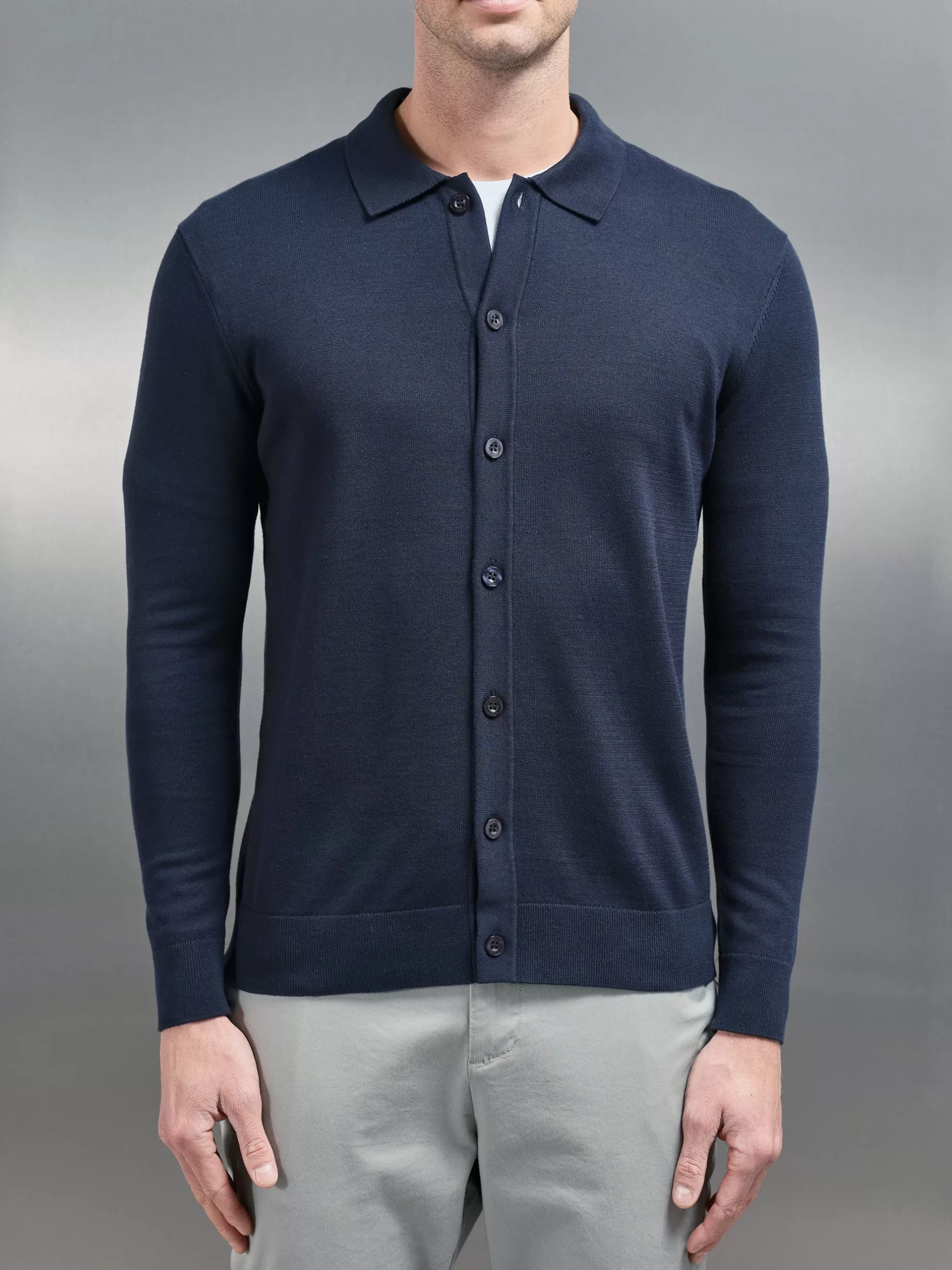 Best ARNE Cotton Knitted Button Through Shirt - Navy