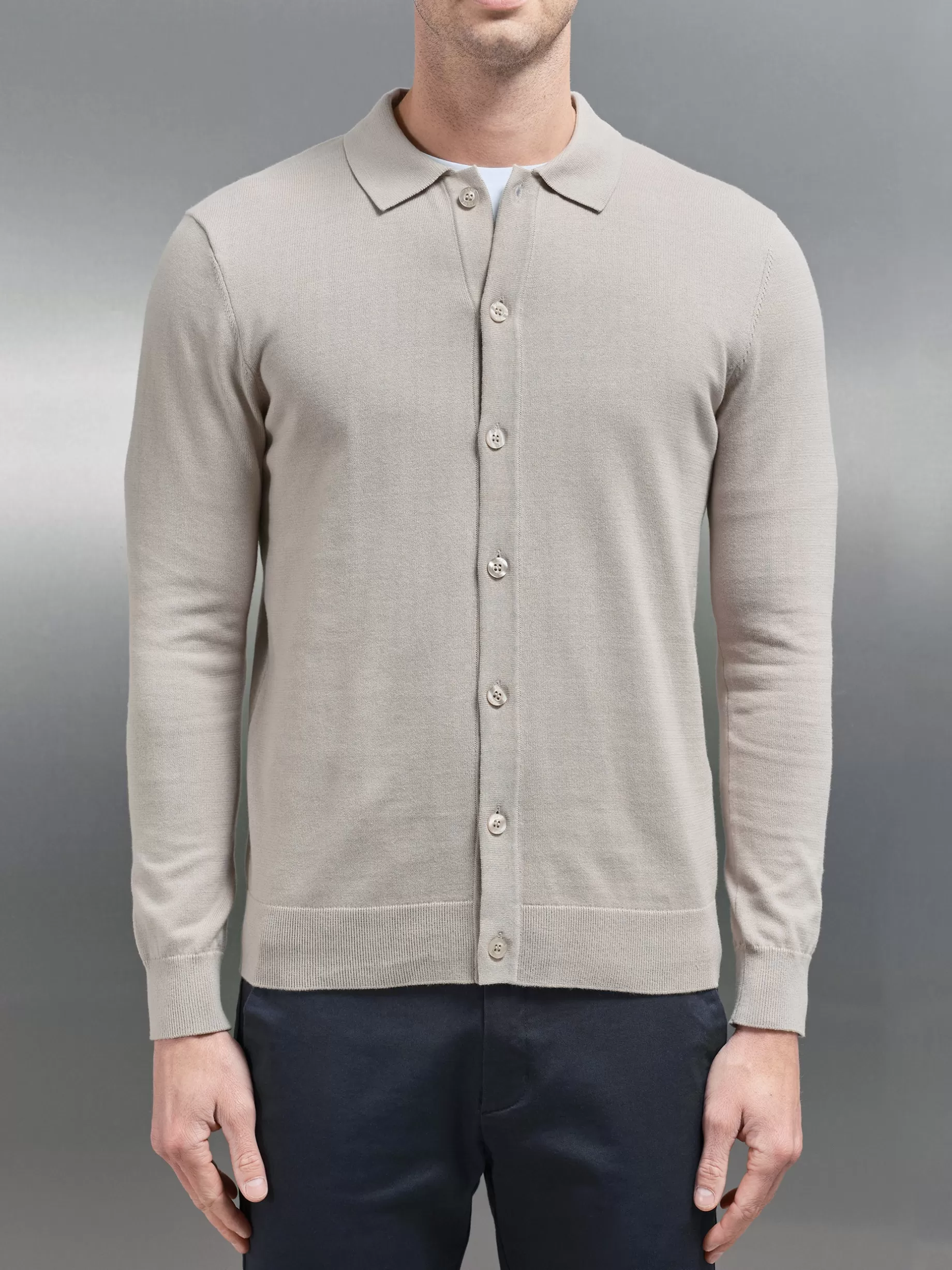 Best Sale ARNE Cotton Knitted Button Through Shirt - Stone