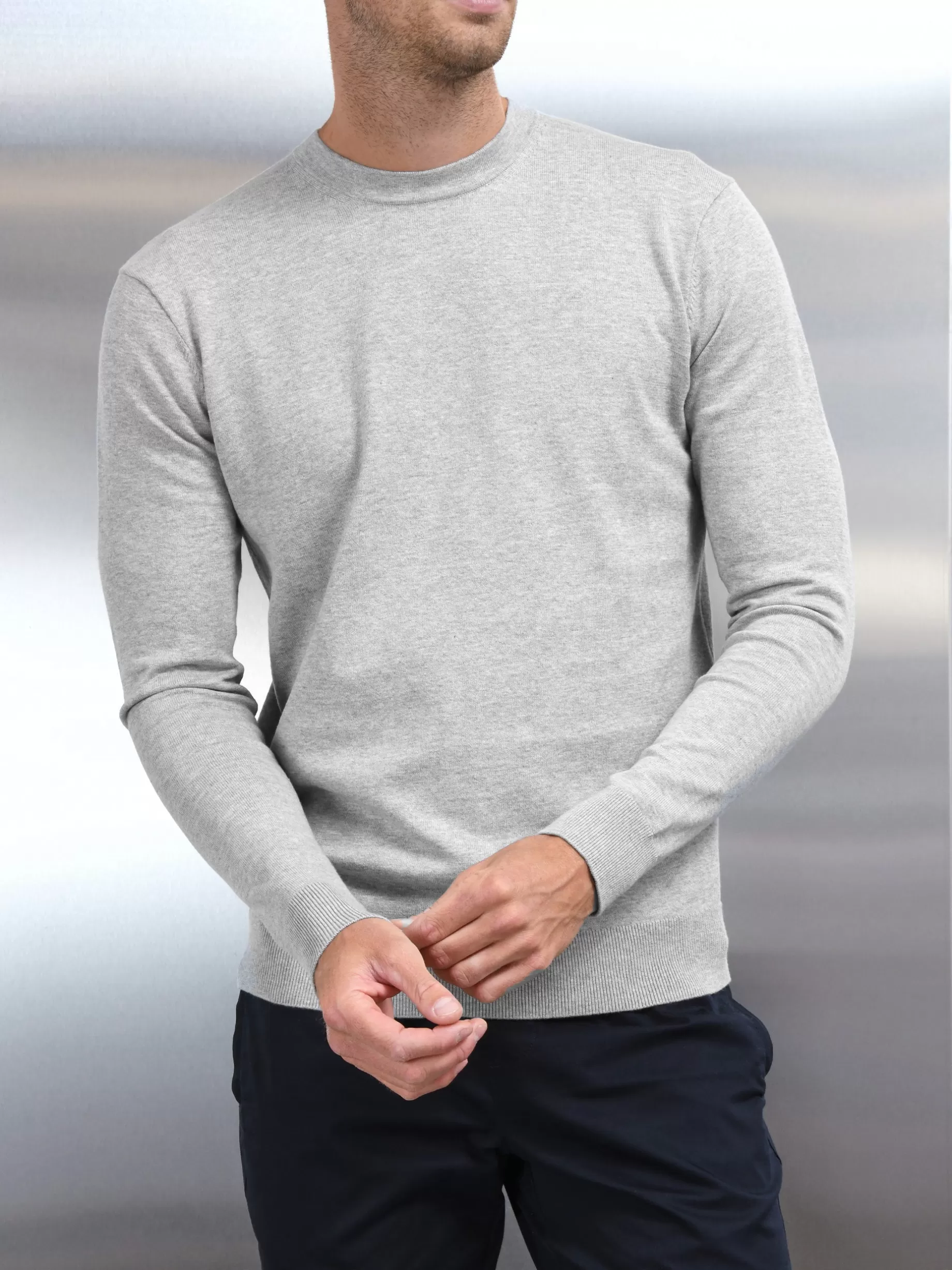 Flash Sale ARNE Cotton Knitted Crew Neck Sweatshirt - Marl Grey MarlGrey