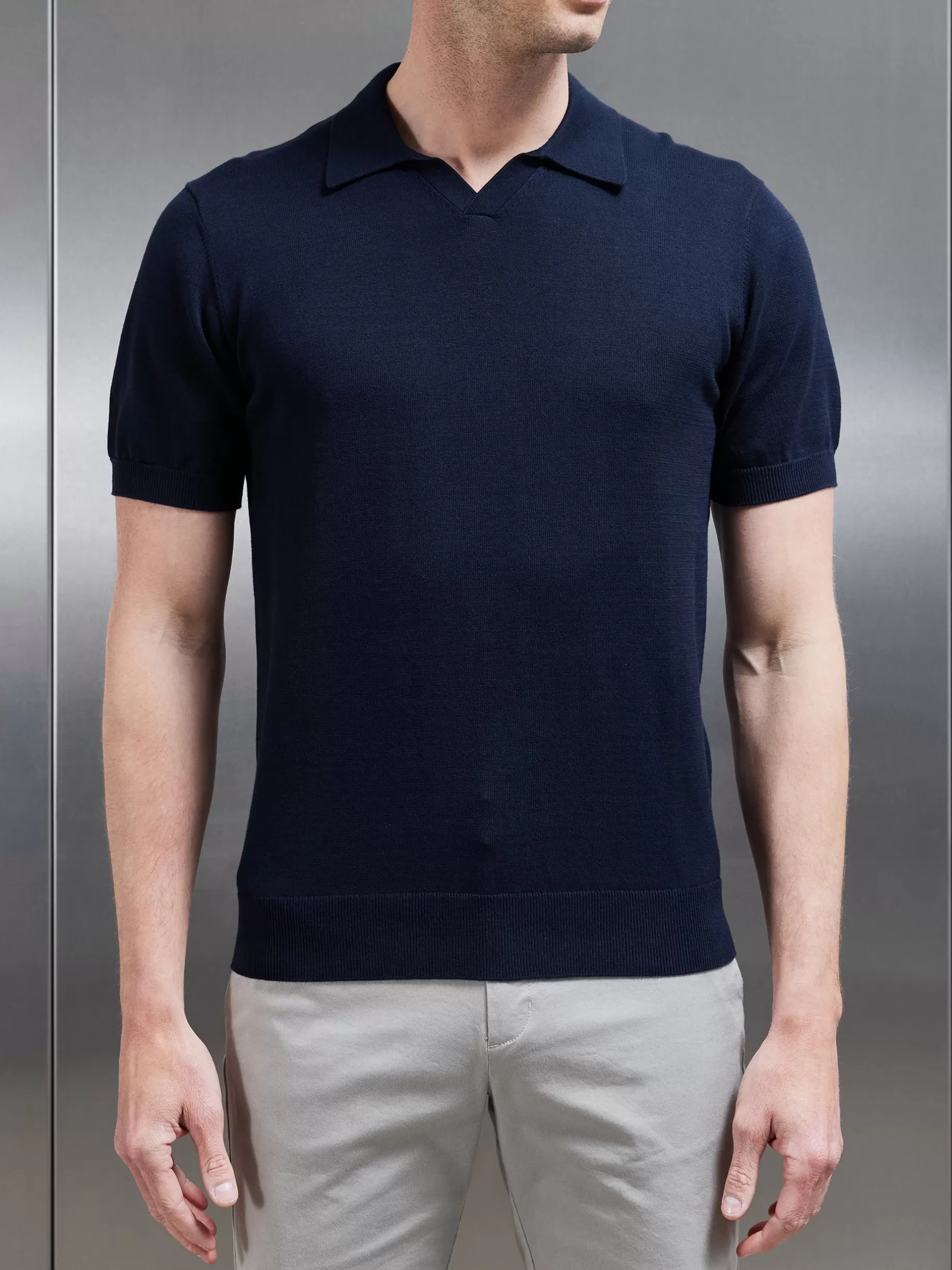 Best Sale ARNE Cotton Knitted Revere Collar Polo Shirt - Navy