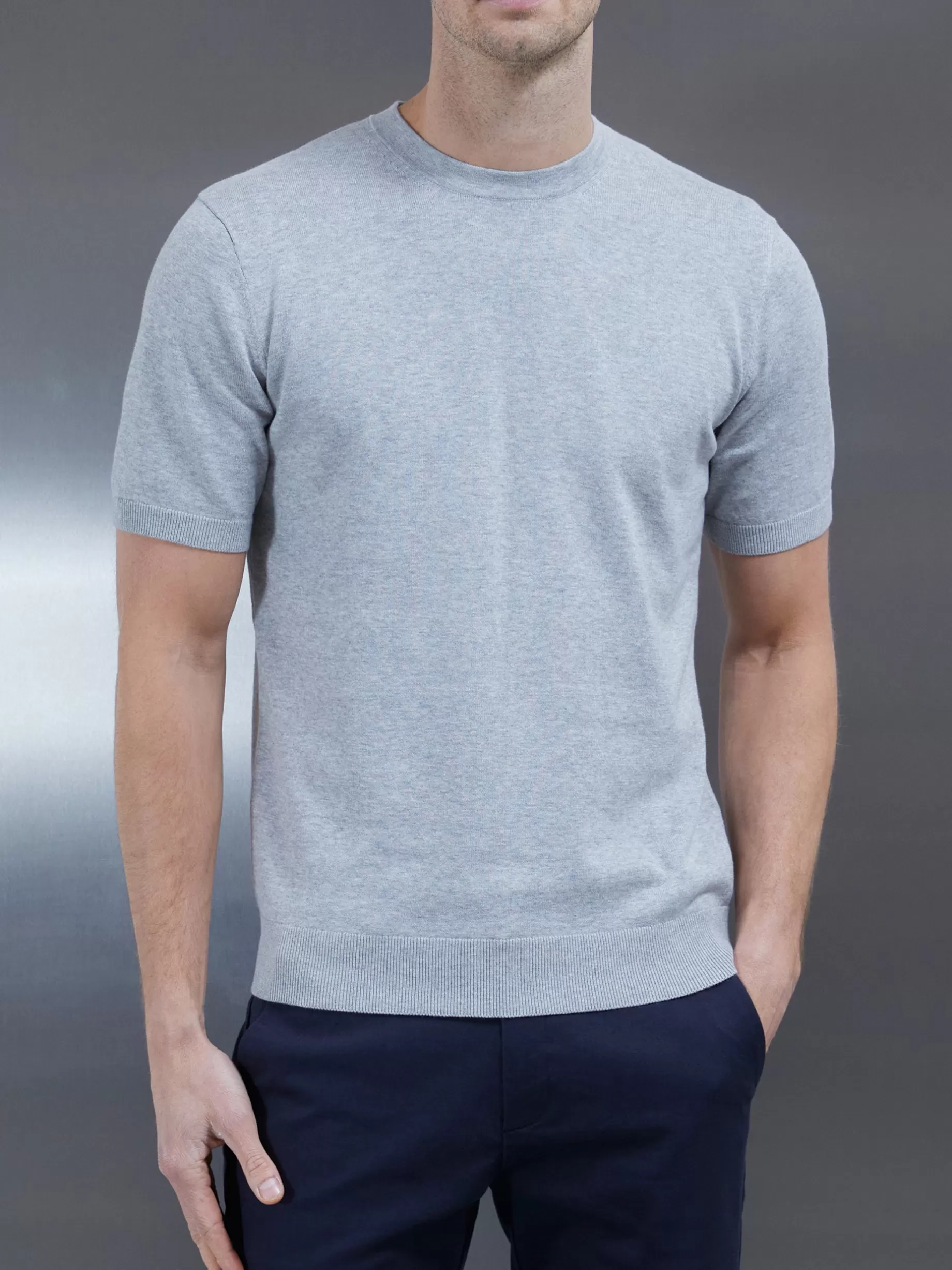 Store ARNE Cotton Knitted T-Shirt - Marl Grey MarlGrey