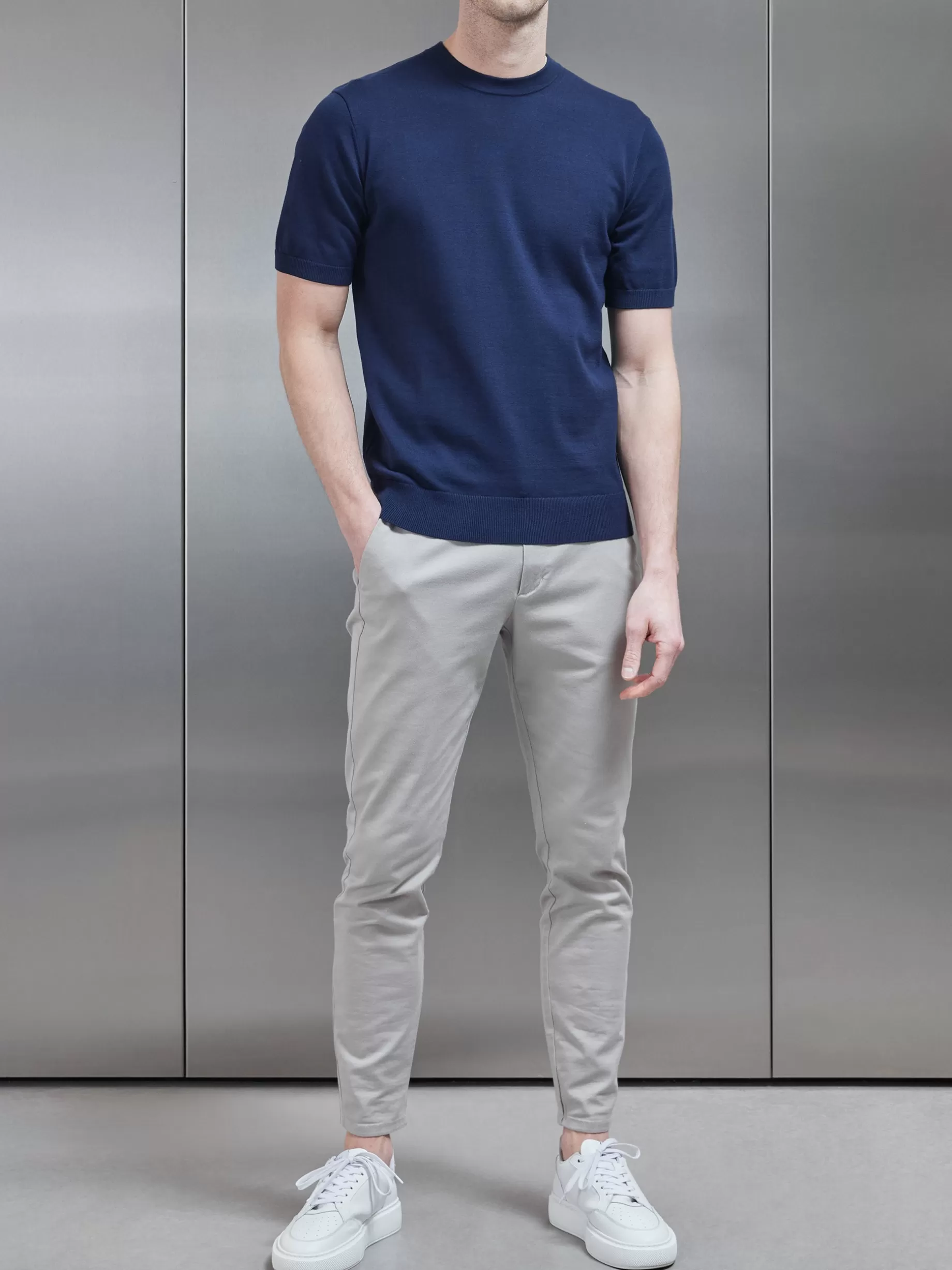 Online ARNE Cotton Knitted T-Shirt - Navy