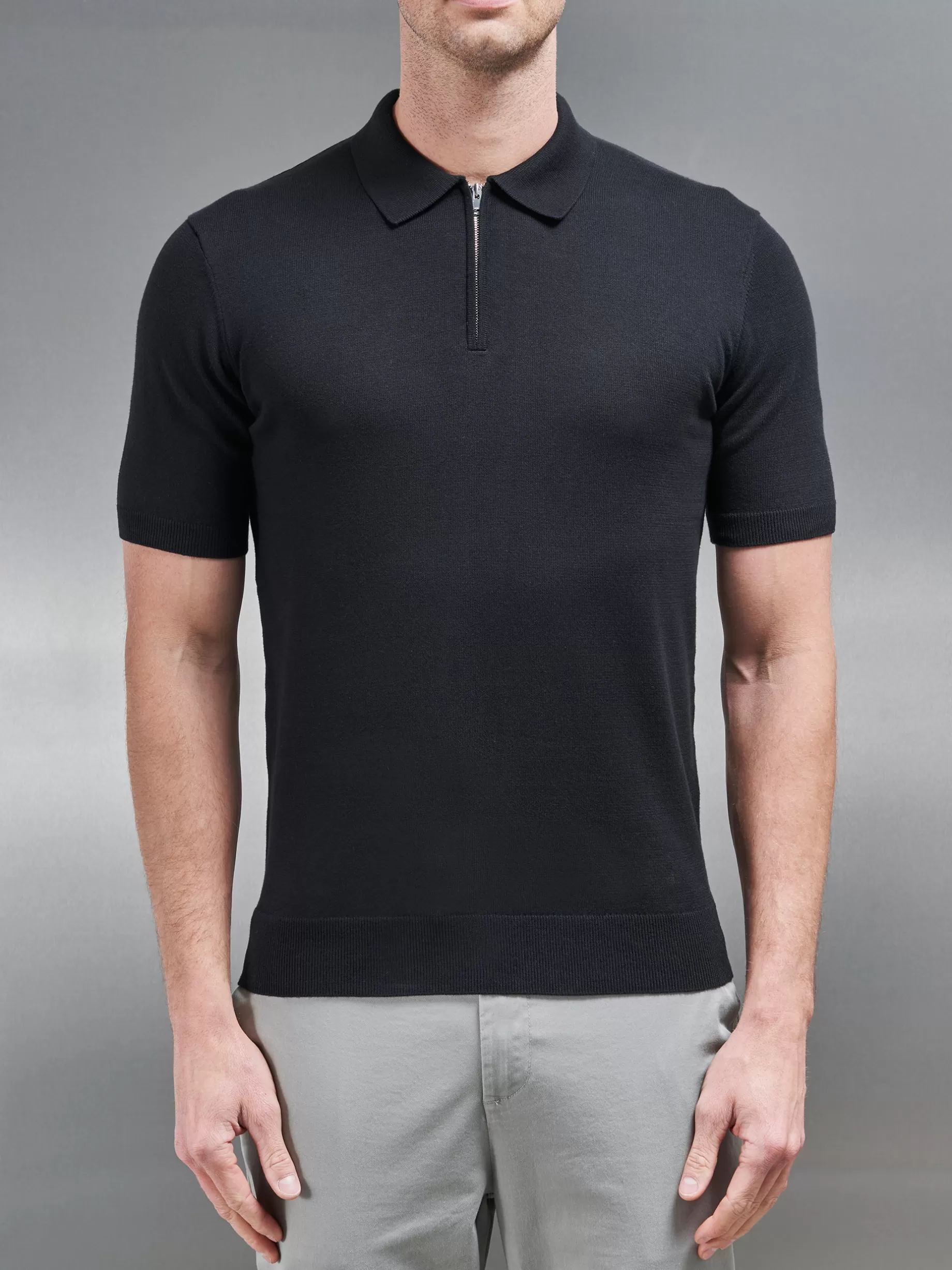 Flash Sale ARNE Cotton Knitted Zip Polo Shirt - Black