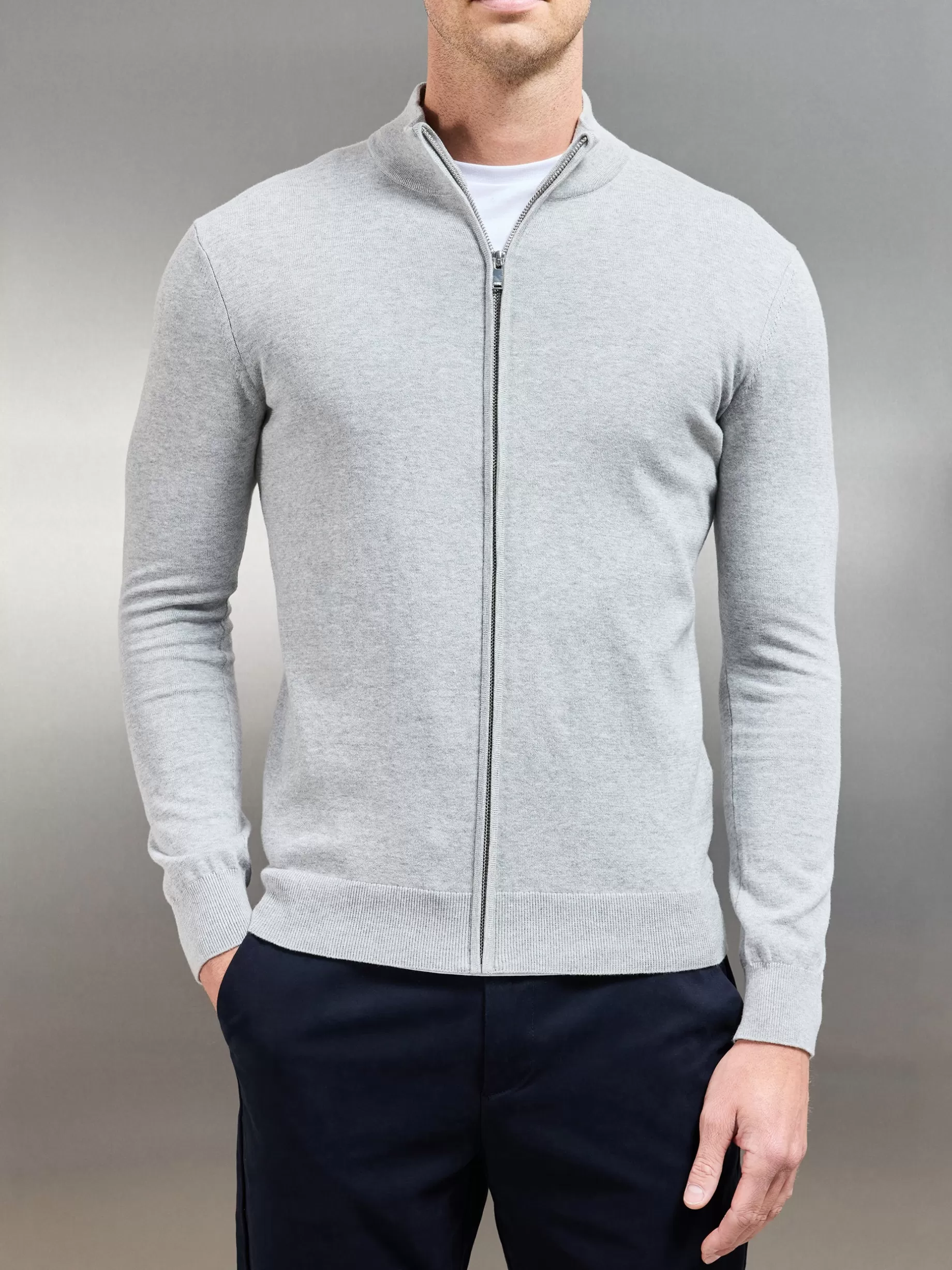 Best ARNE Cotton Knitted Zip Through Jacket - Marl Grey MarlGrey