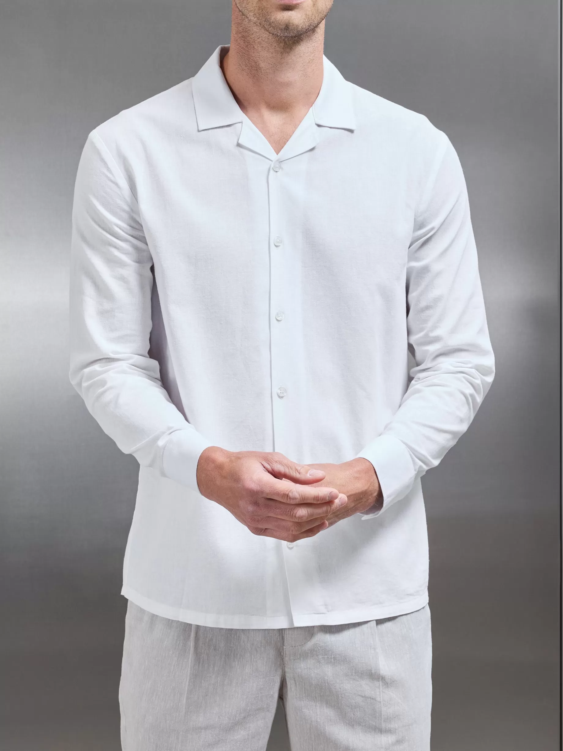 Best ARNE Cotton Linen Revere Collar Long Sleeve Shirt - White