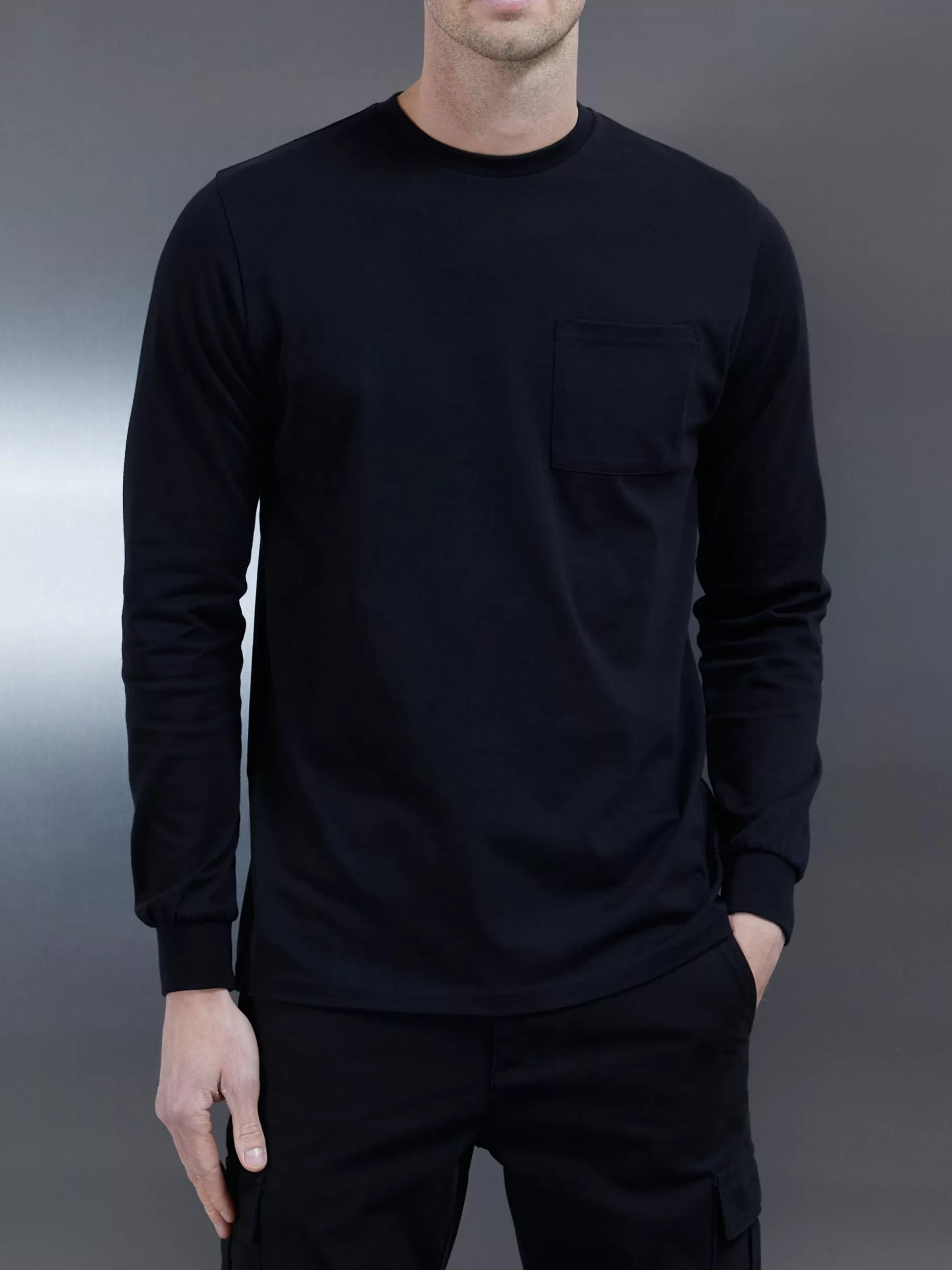 Online ARNE Cotton Pocket Long Sleeve T-Shirt - Black