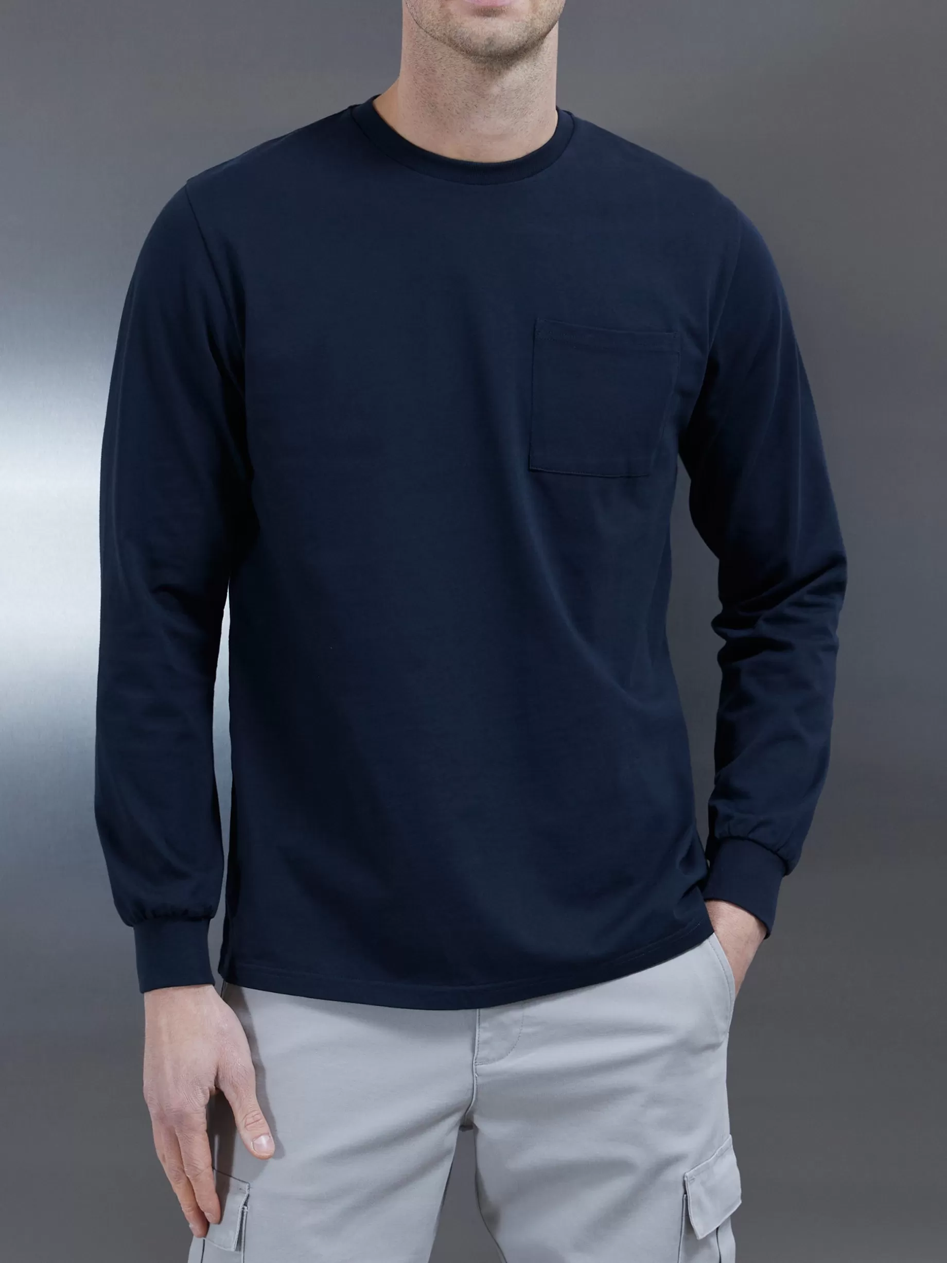 Best ARNE Cotton Pocket Long Sleeve T-Shirt - Navy