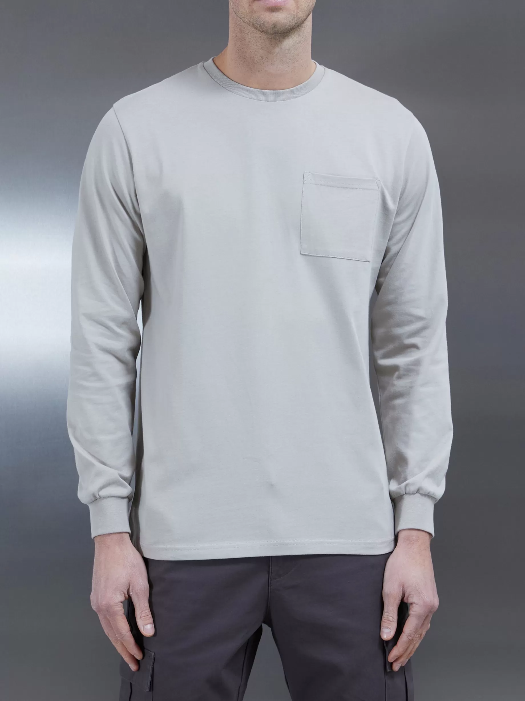 Sale ARNE Cotton Pocket Long Sleeve T-Shirt - Stone