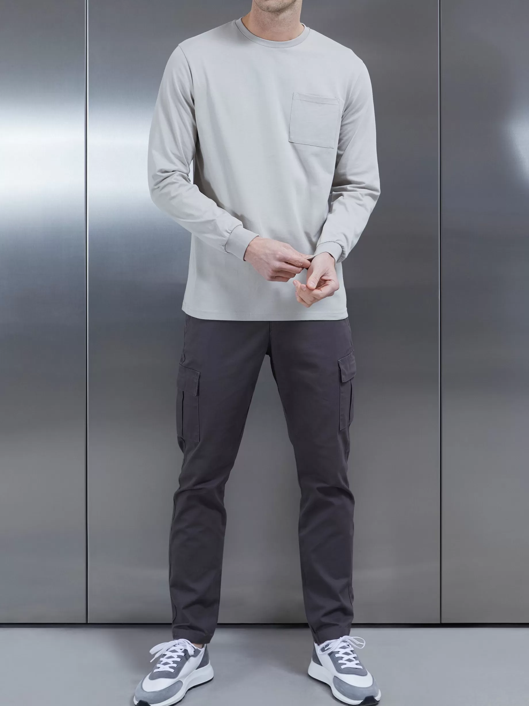 Sale ARNE Cotton Pocket Long Sleeve T-Shirt - Stone