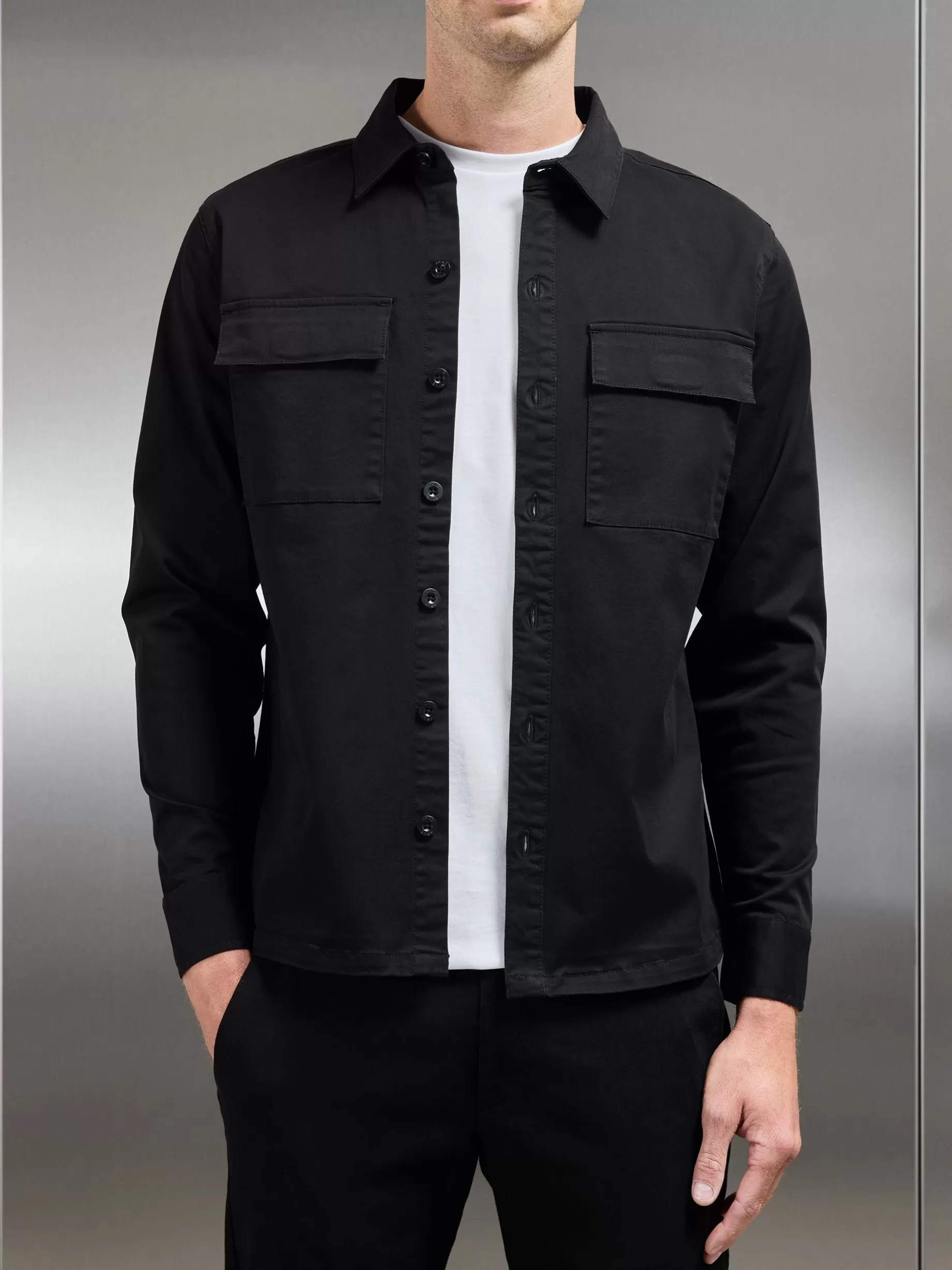 Store ARNE Cotton Pocket Overshirt - Black