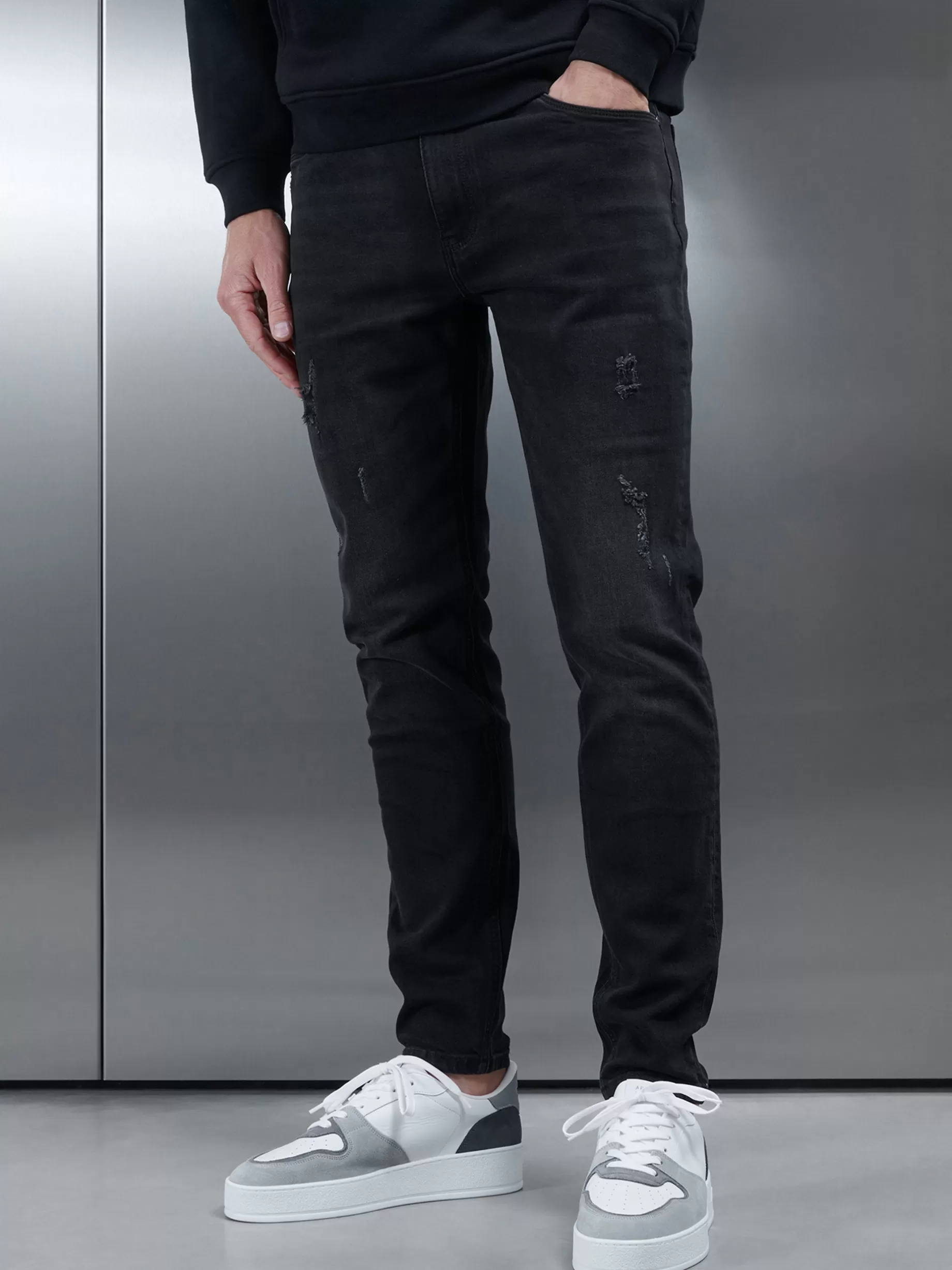 Online ARNE Distressed Denim Jeans - Black Wash BlackWash