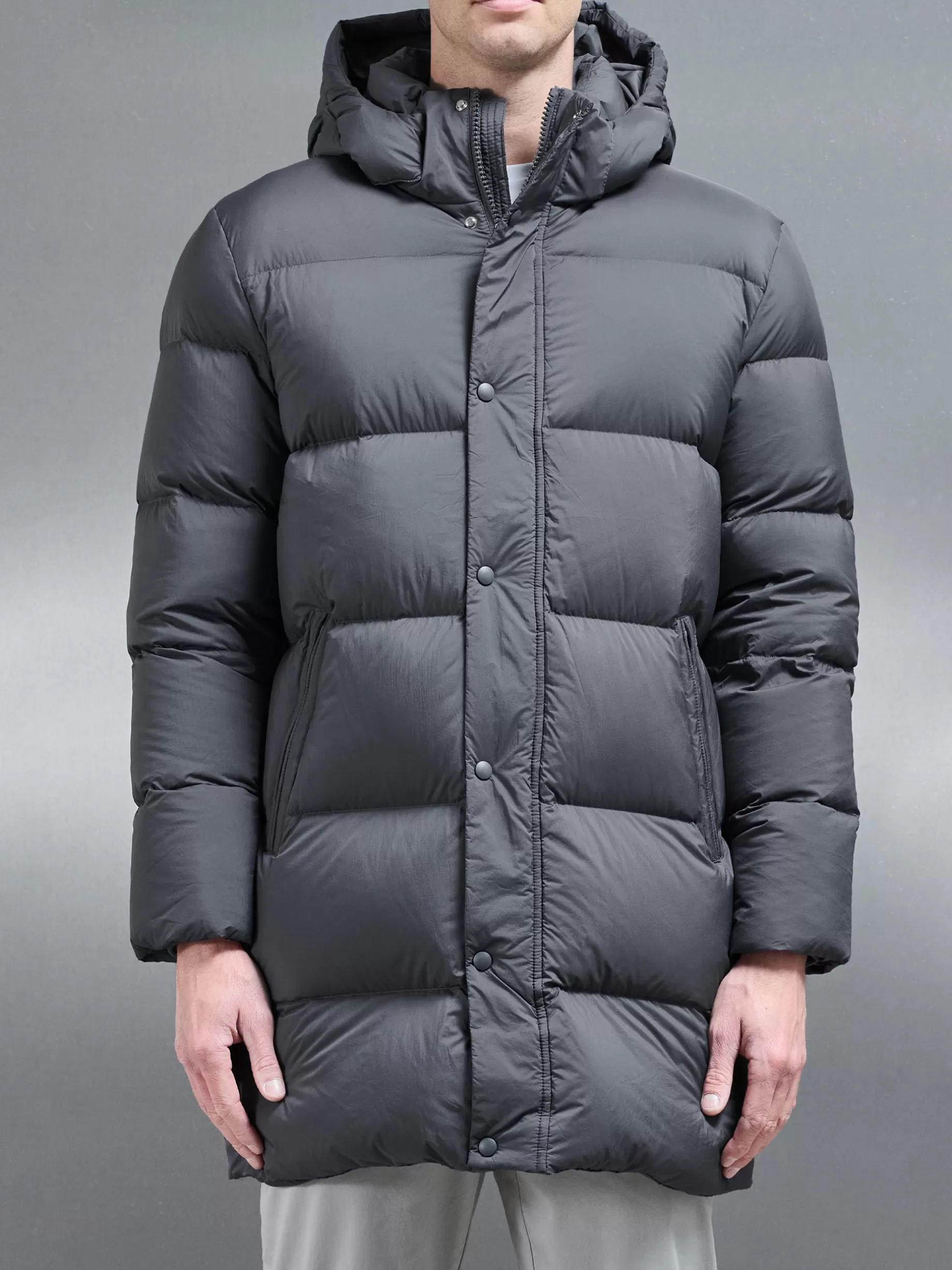 Discount ARNE Goose Down Mid Length Jacket - Grey