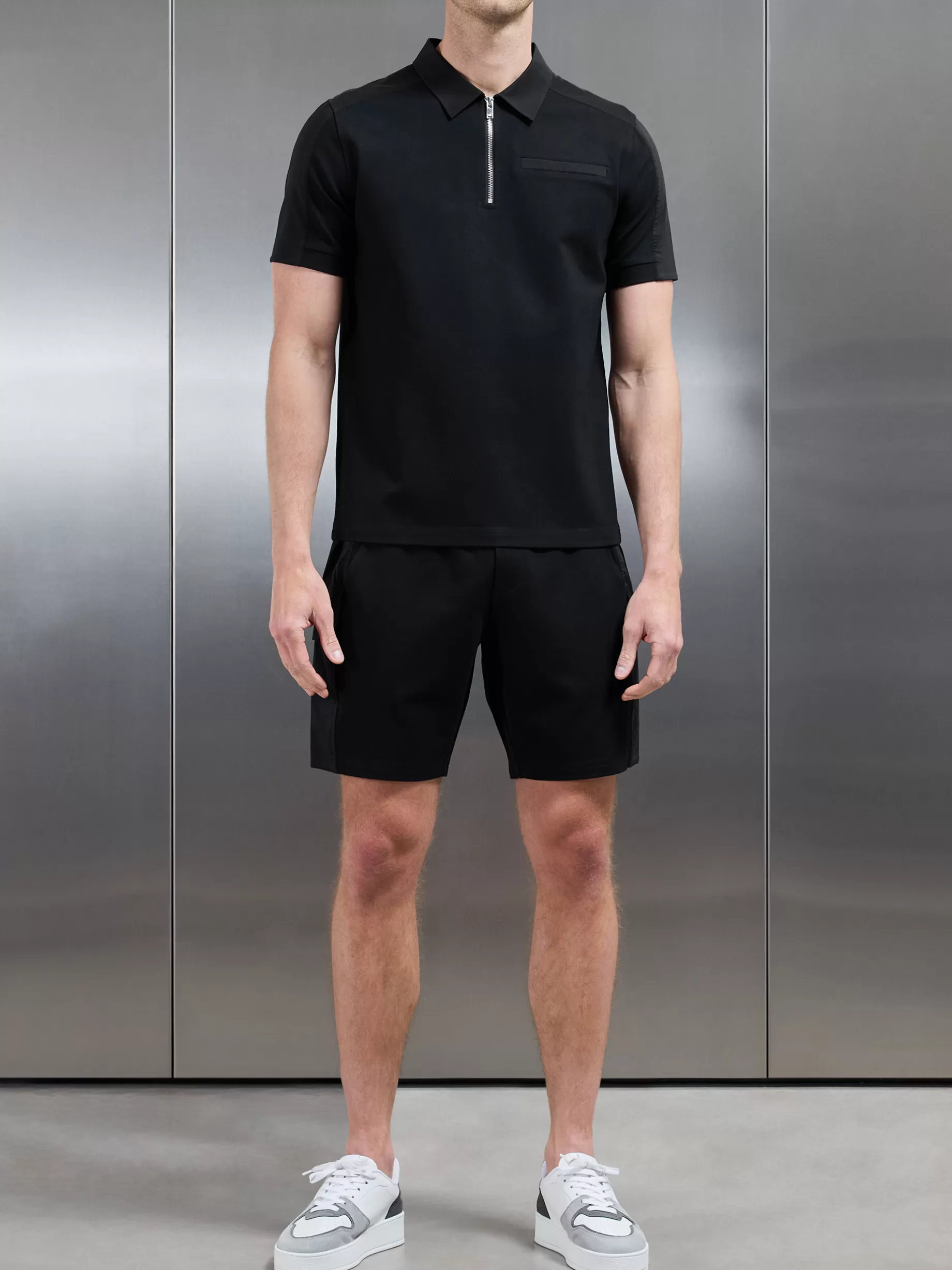 Fashion ARNE Hybrid Cargo Zip Polo Shirt - Black