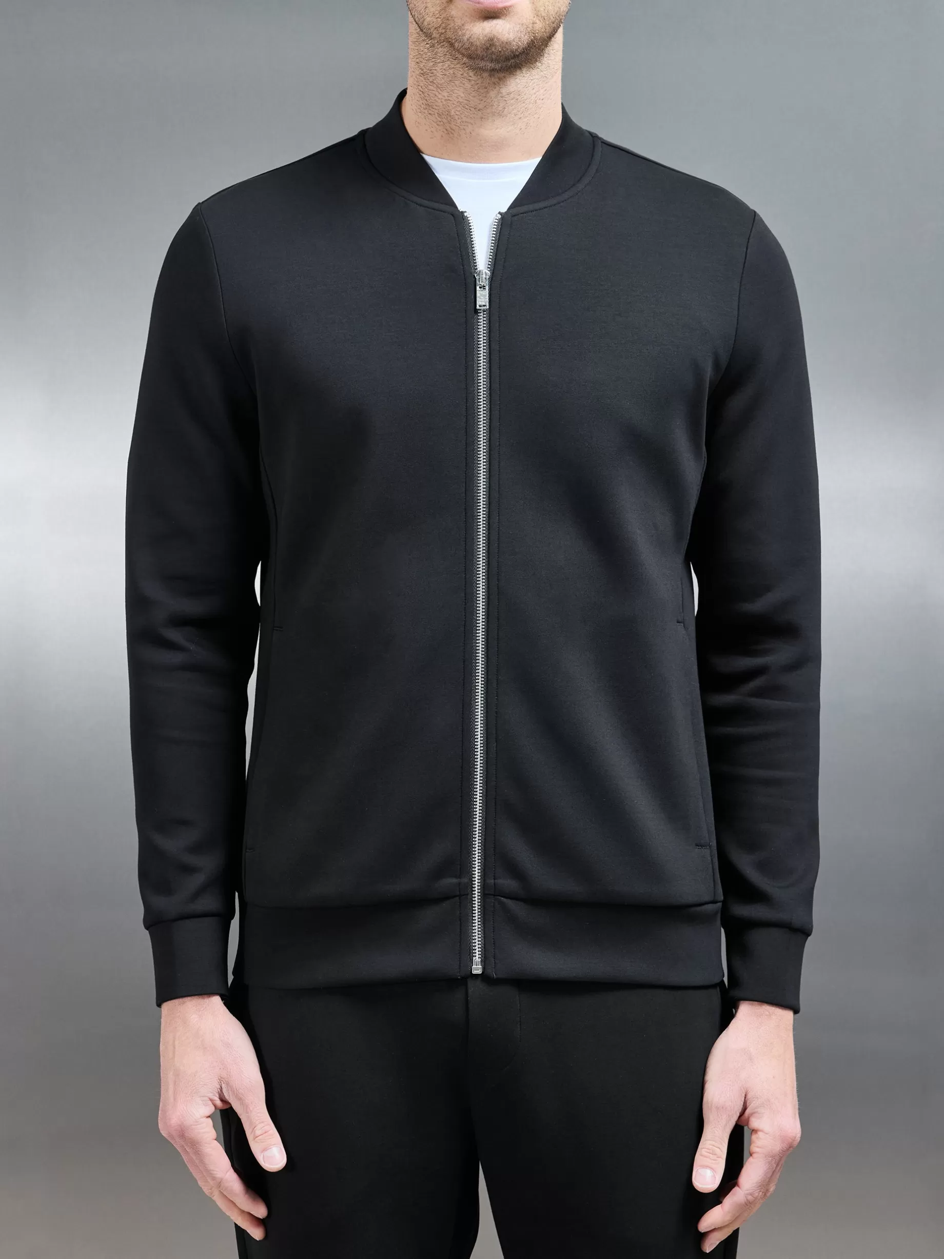 Store ARNE Interlock Jersey Bomber Jacket - Black