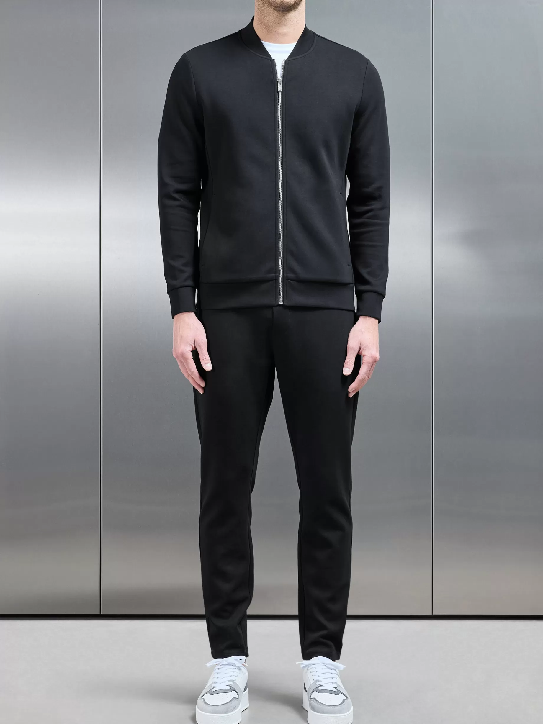 Store ARNE Interlock Jersey Bomber Jacket - Black