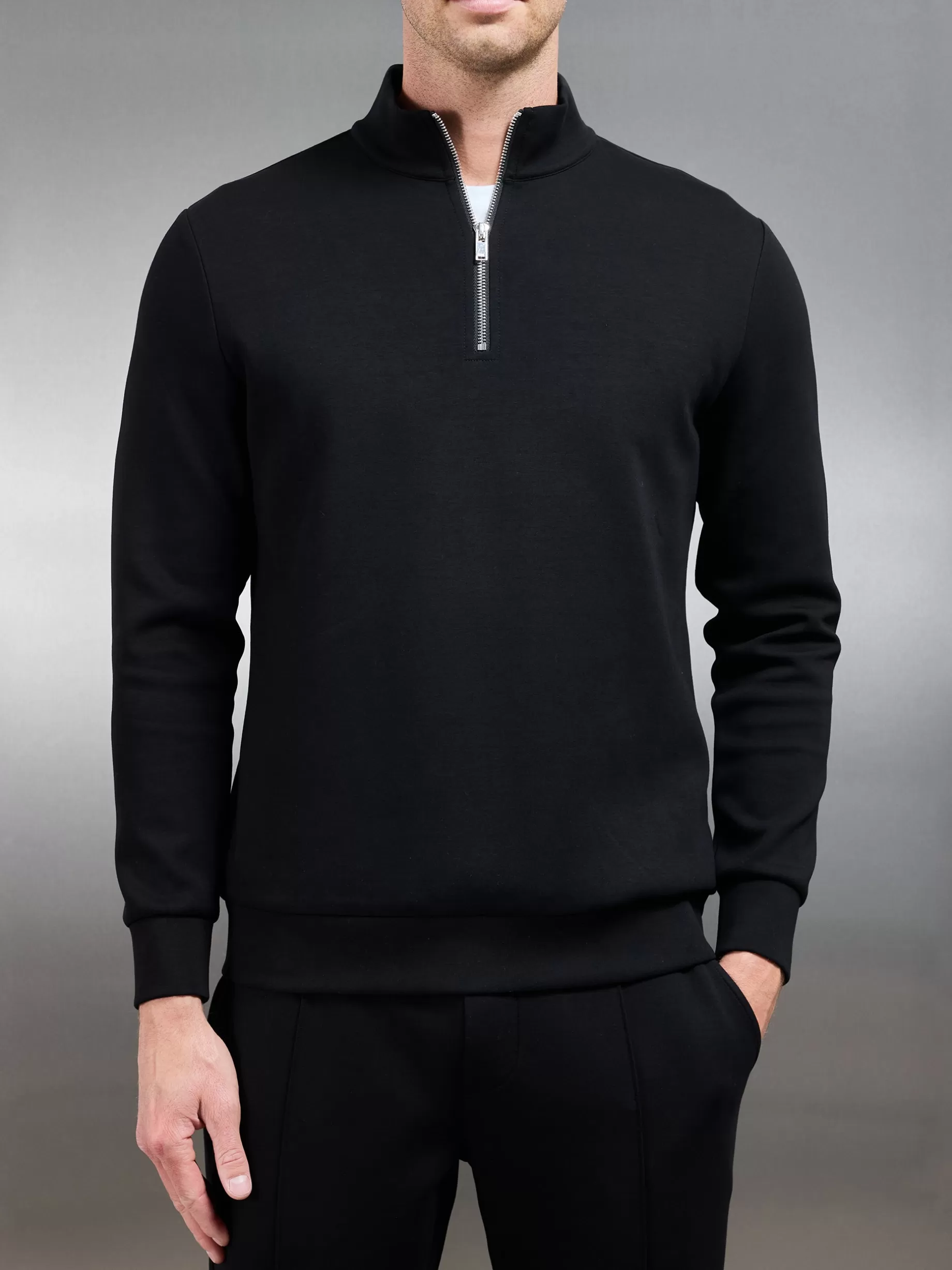 Online ARNE Interlock Jersey Half Zip - Black