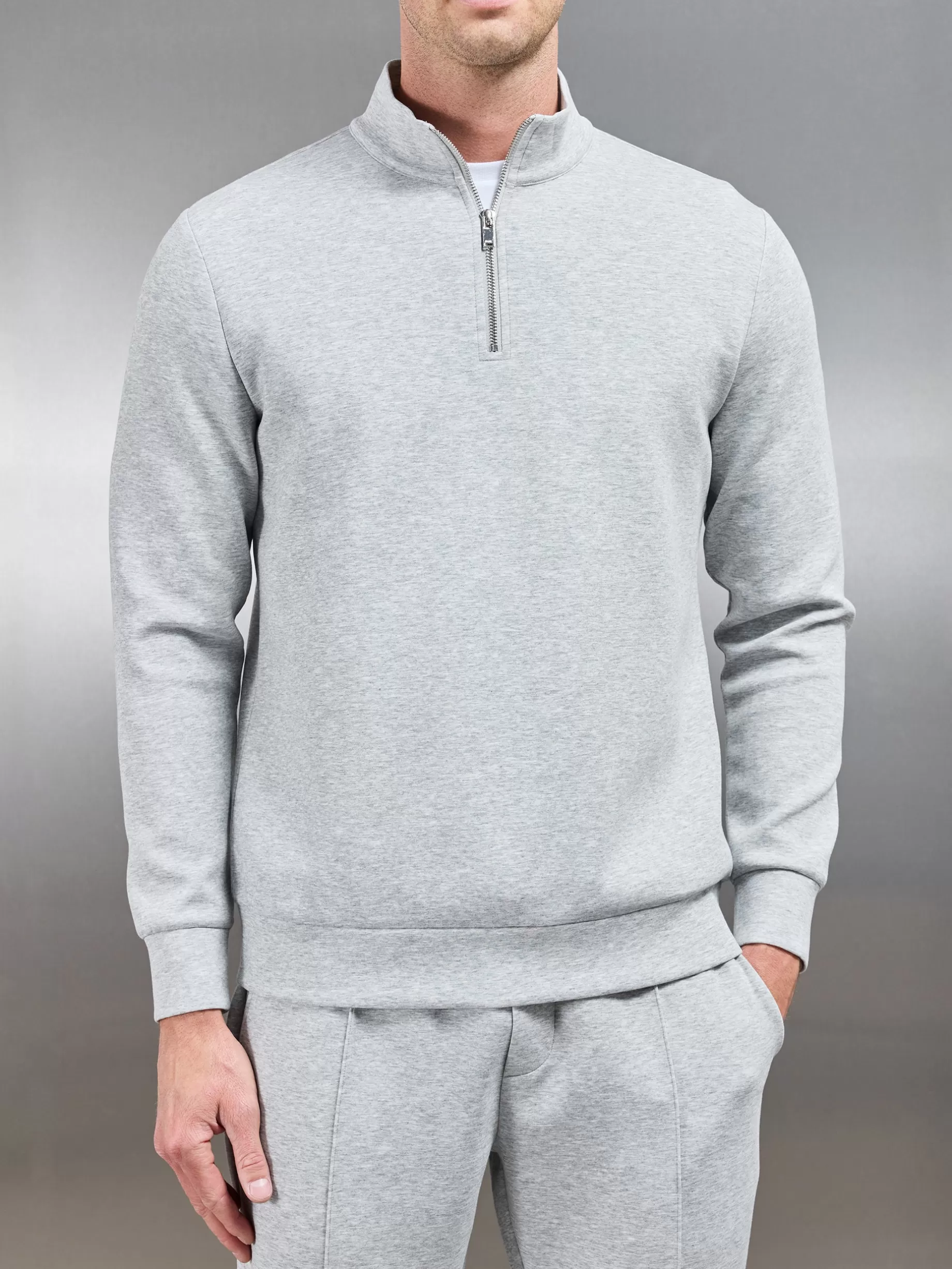 Discount ARNE Interlock Jersey Half Zip - Marl Grey MarlGrey