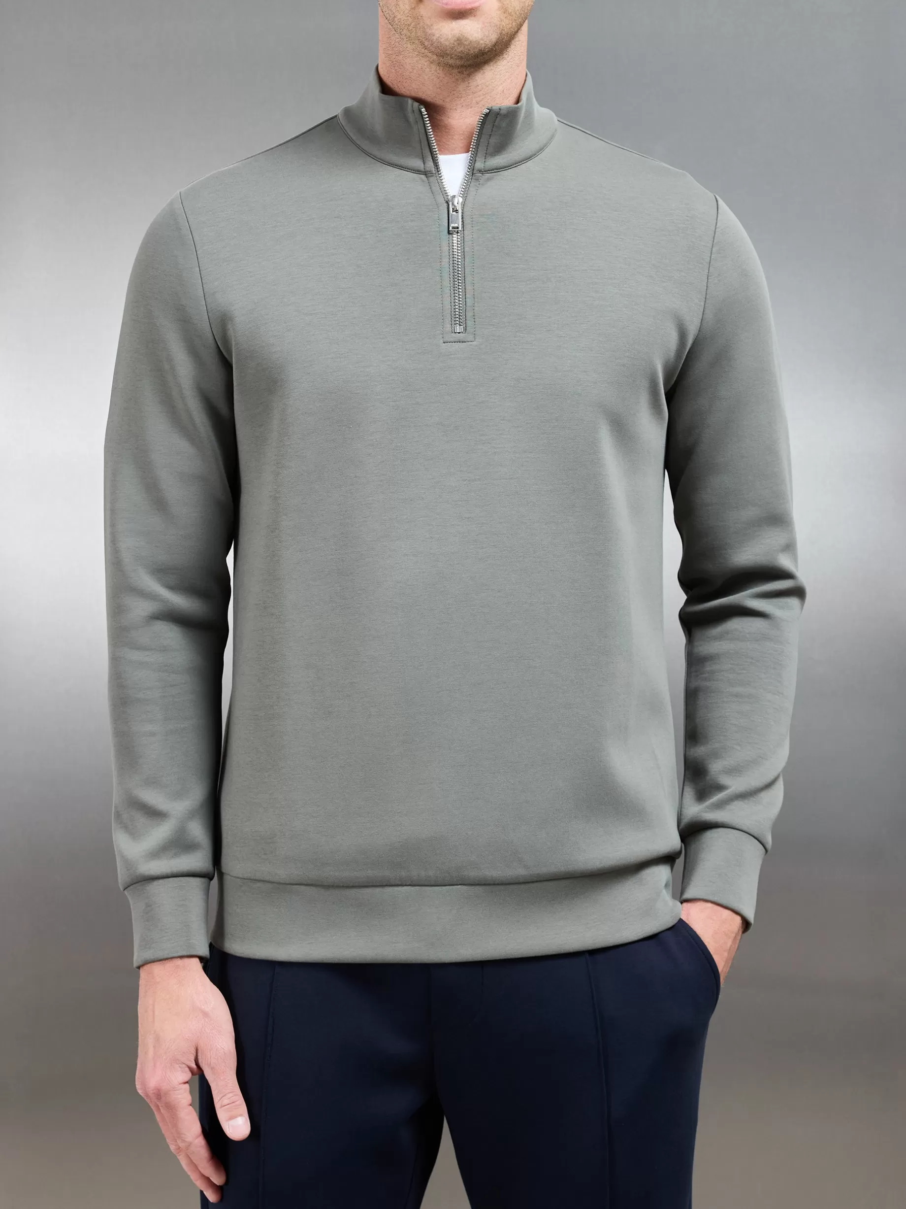 Cheap ARNE Interlock Jersey Half Zip - Sage