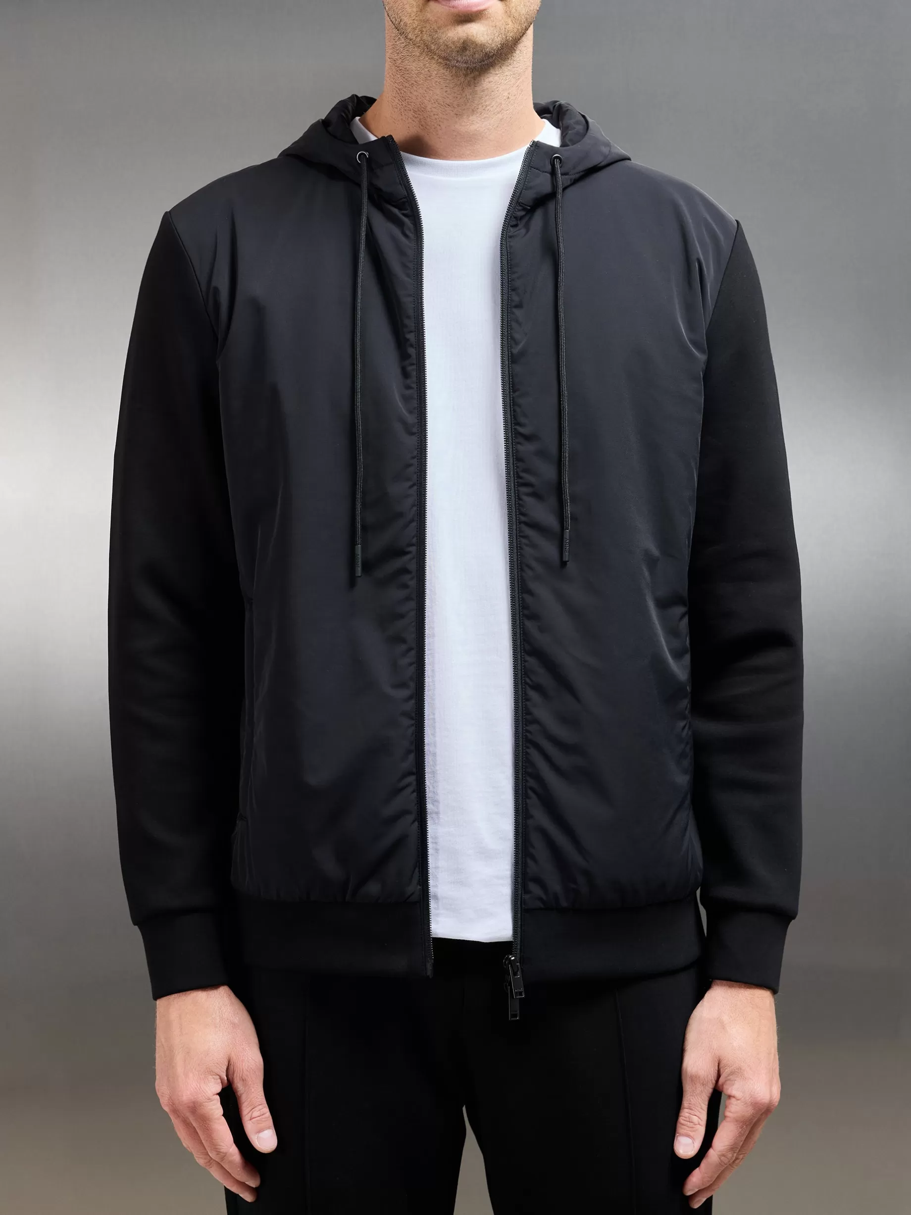 Discount ARNE Interlock Jersey Hybrid Windbreaker - Black