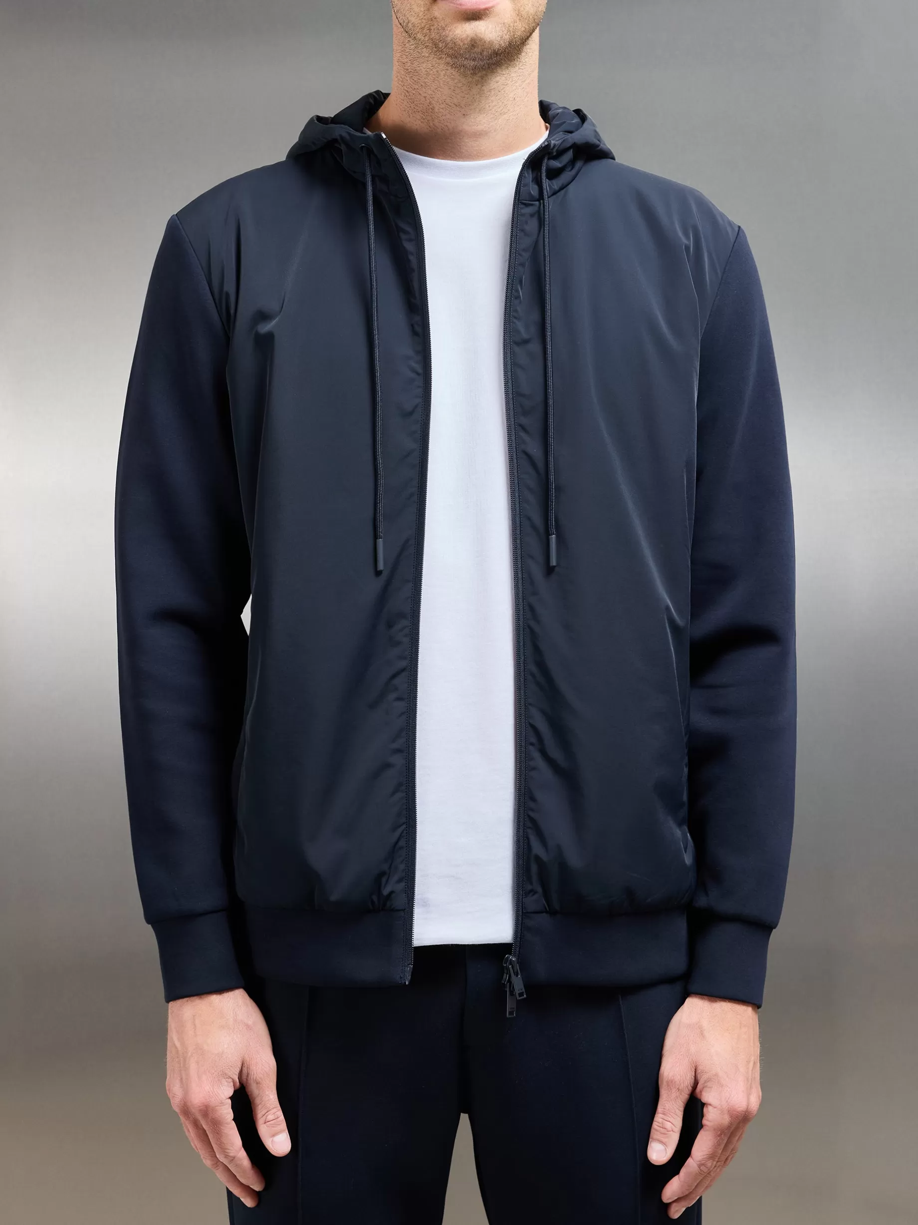 Best ARNE Interlock Jersey Hybrid Windbreaker - Navy