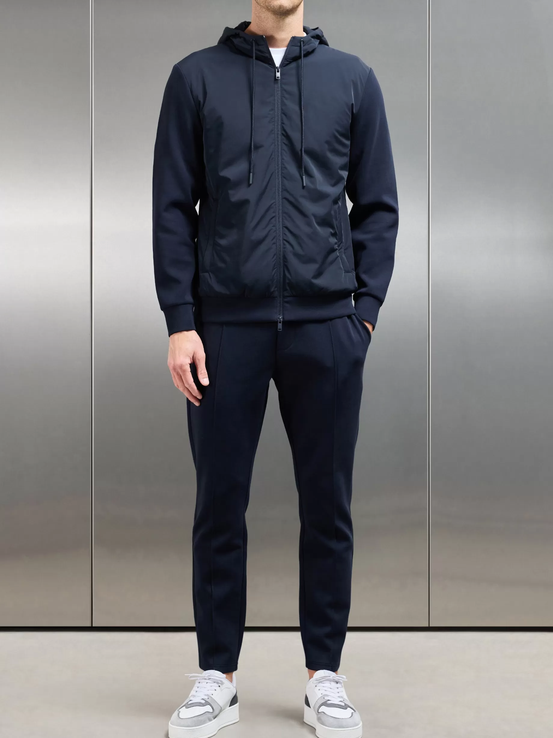 Best ARNE Interlock Jersey Hybrid Windbreaker - Navy