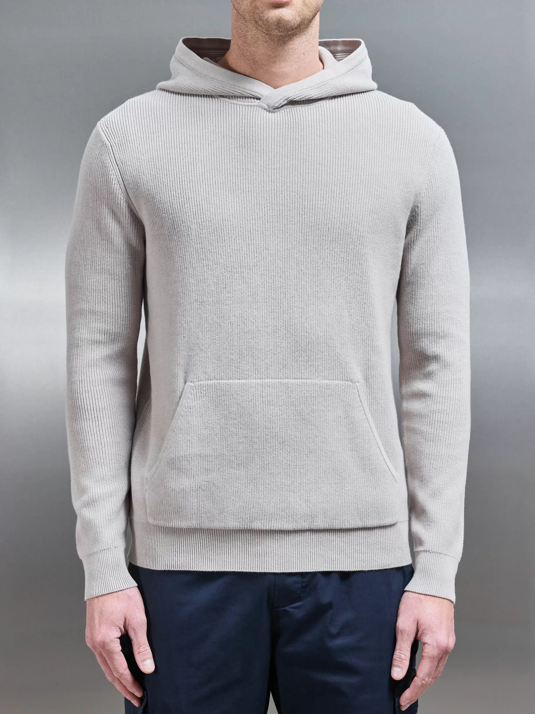 Best ARNE Knitted Ribbed Hoodie - Stone