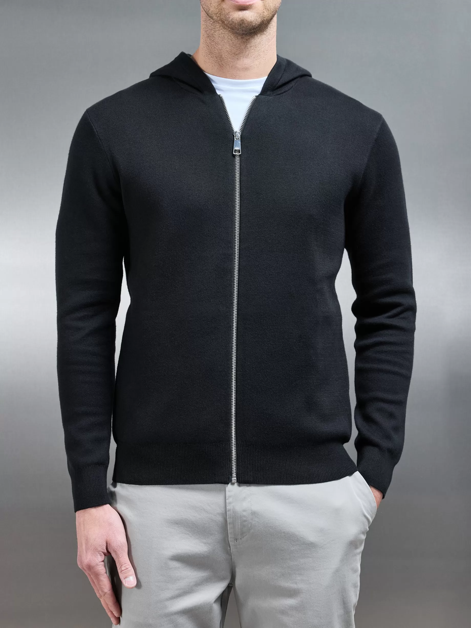 Sale ARNE Knitted Zip Through Hoodie - Black