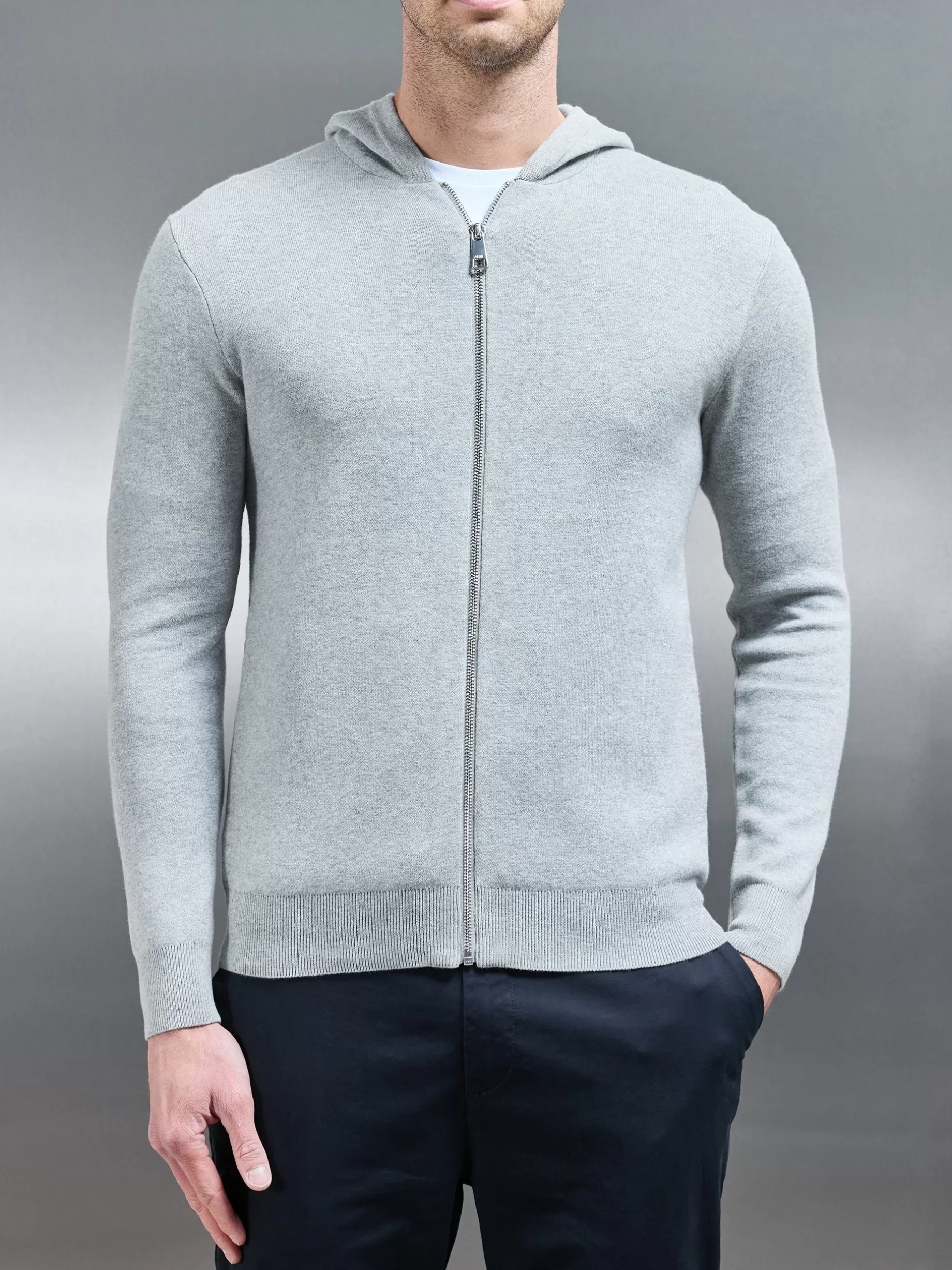 Sale ARNE Knitted Zip Through Hoodie - Marl Grey MarlGrey