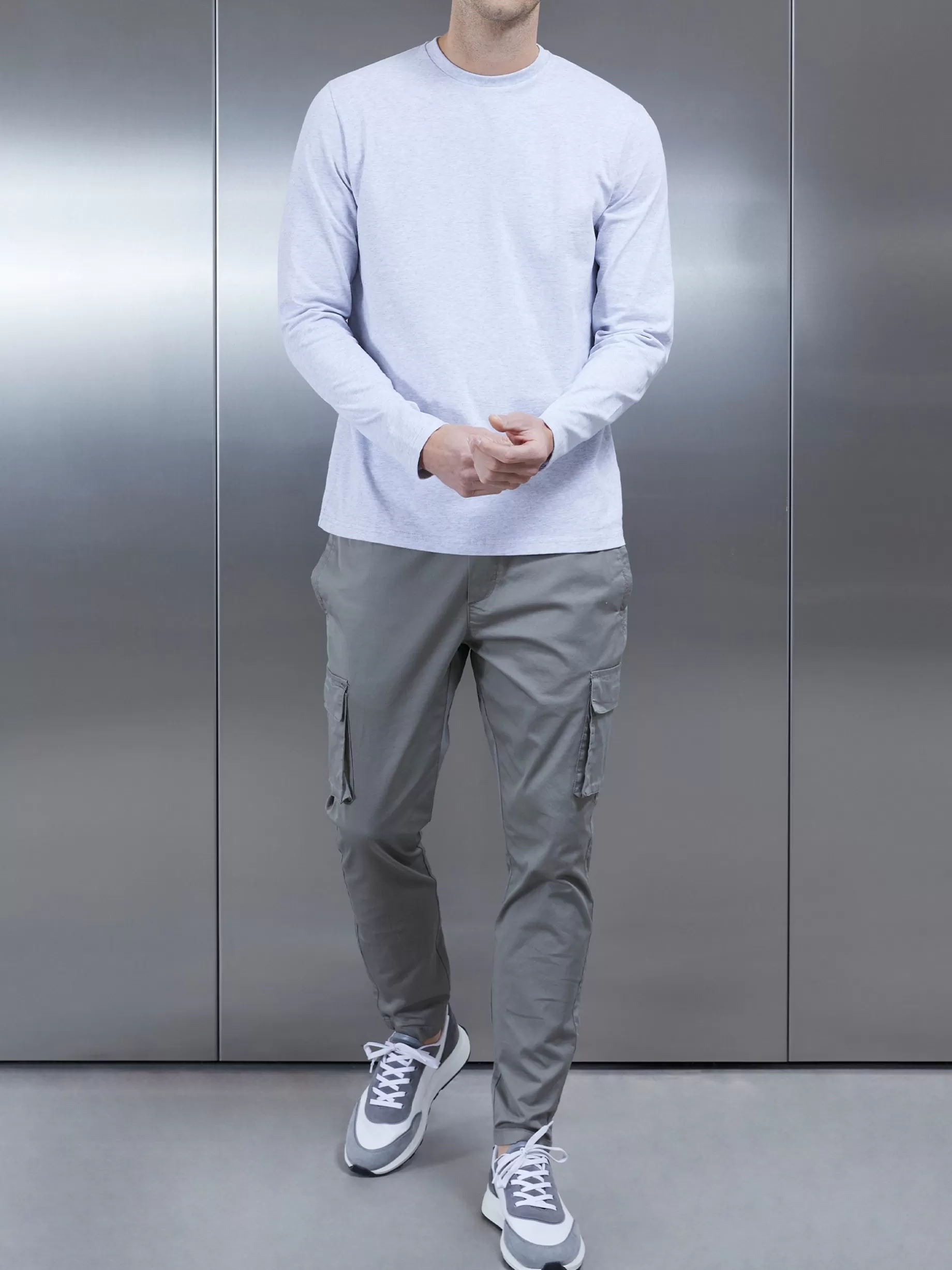 Outlet ARNE Long Sleeve Slim Fit T-Shirt - Marl Grey MarlGrey