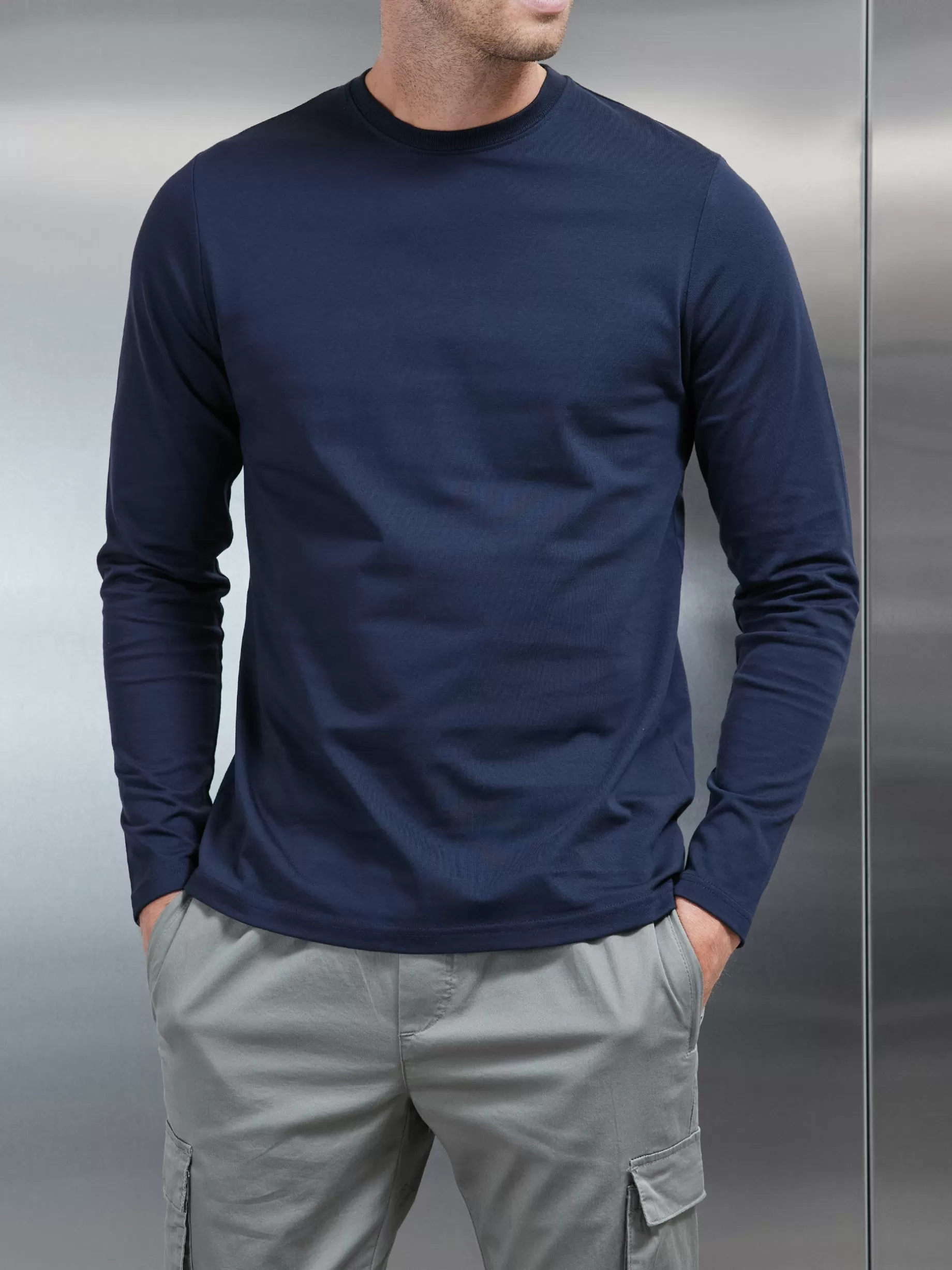 New ARNE Long Sleeve Slim Fit T-Shirt - Navy