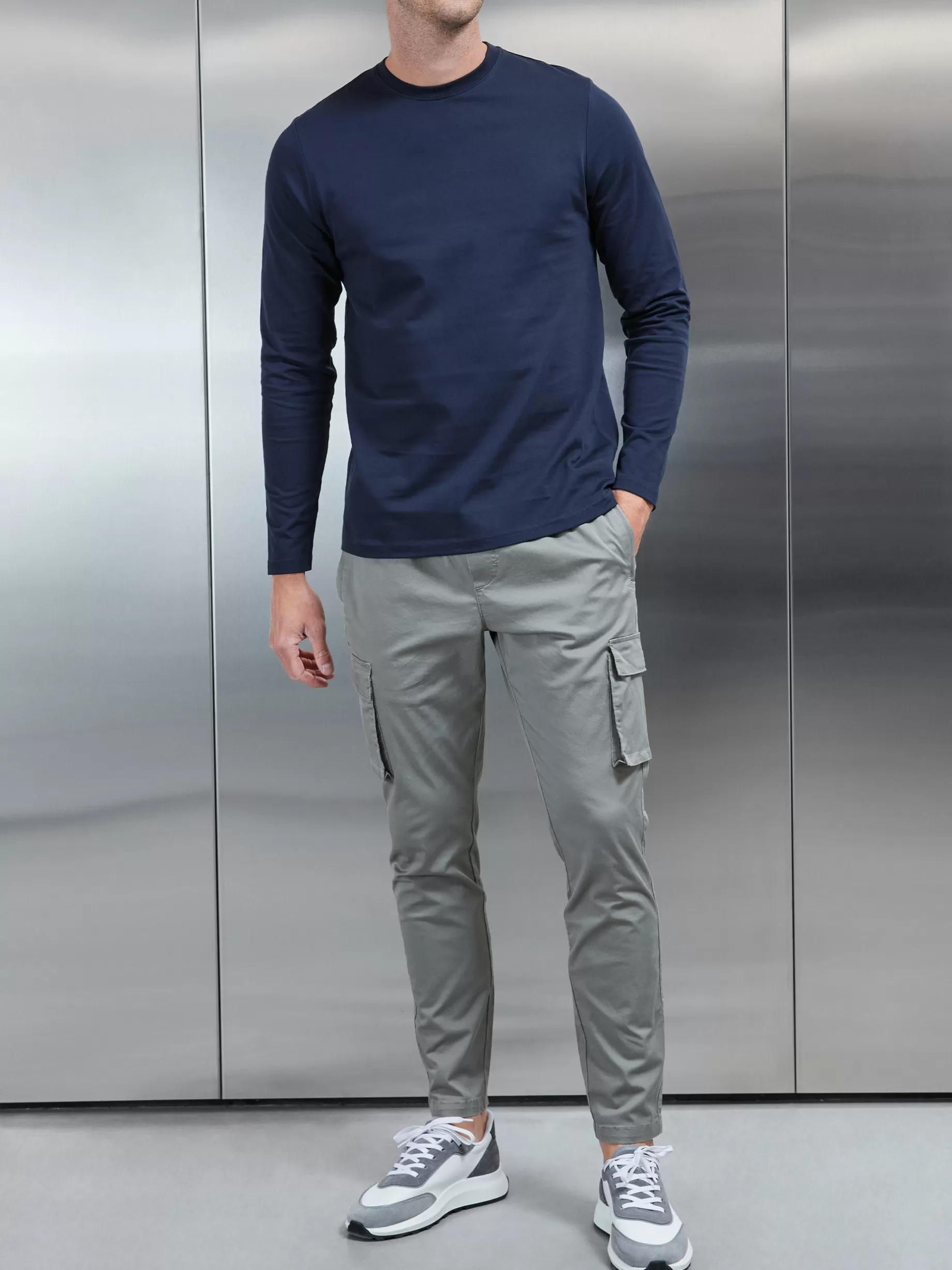 New ARNE Long Sleeve Slim Fit T-Shirt - Navy