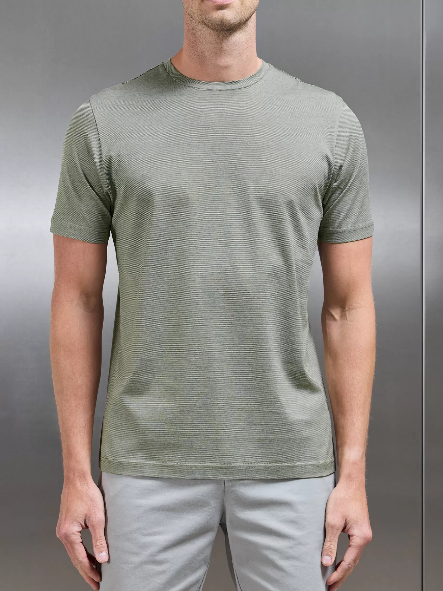 New ARNE Mercerised Cotton Fine Stripe T-Shirt - Sage