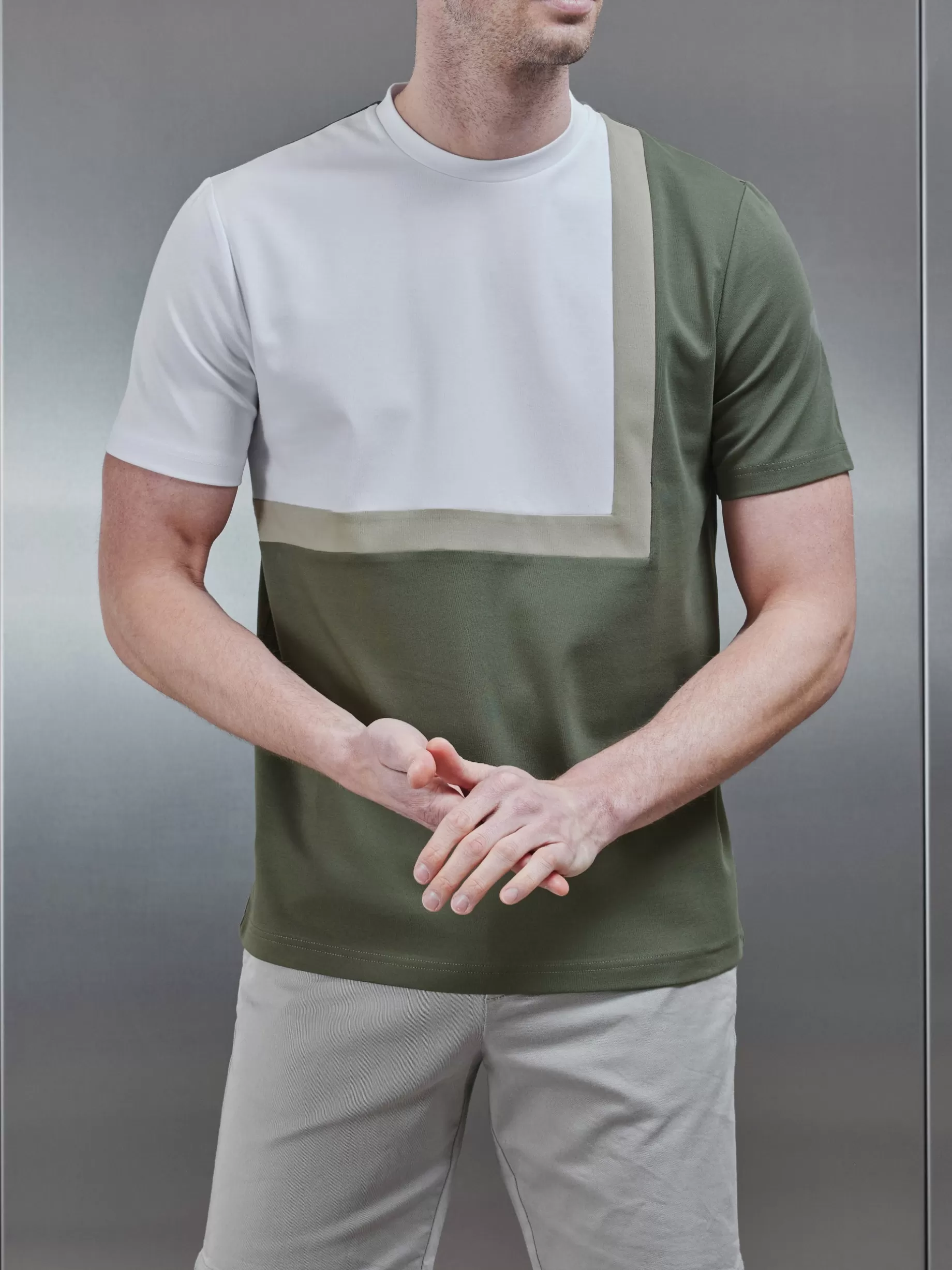 Hot ARNE Mercerised Interlock Colour Block T-Shirt - Sage